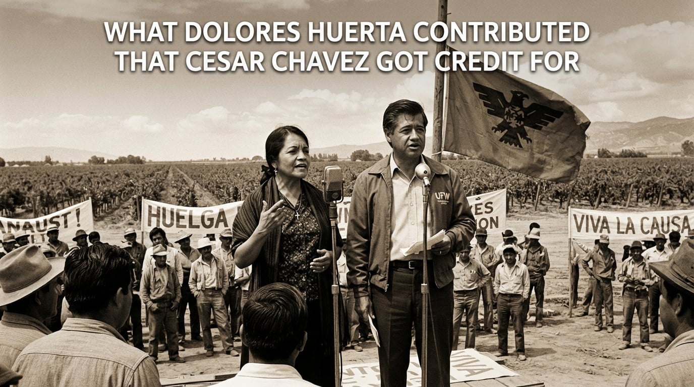 What Dolores Huerta contributed that Cesar Chavez got credit for