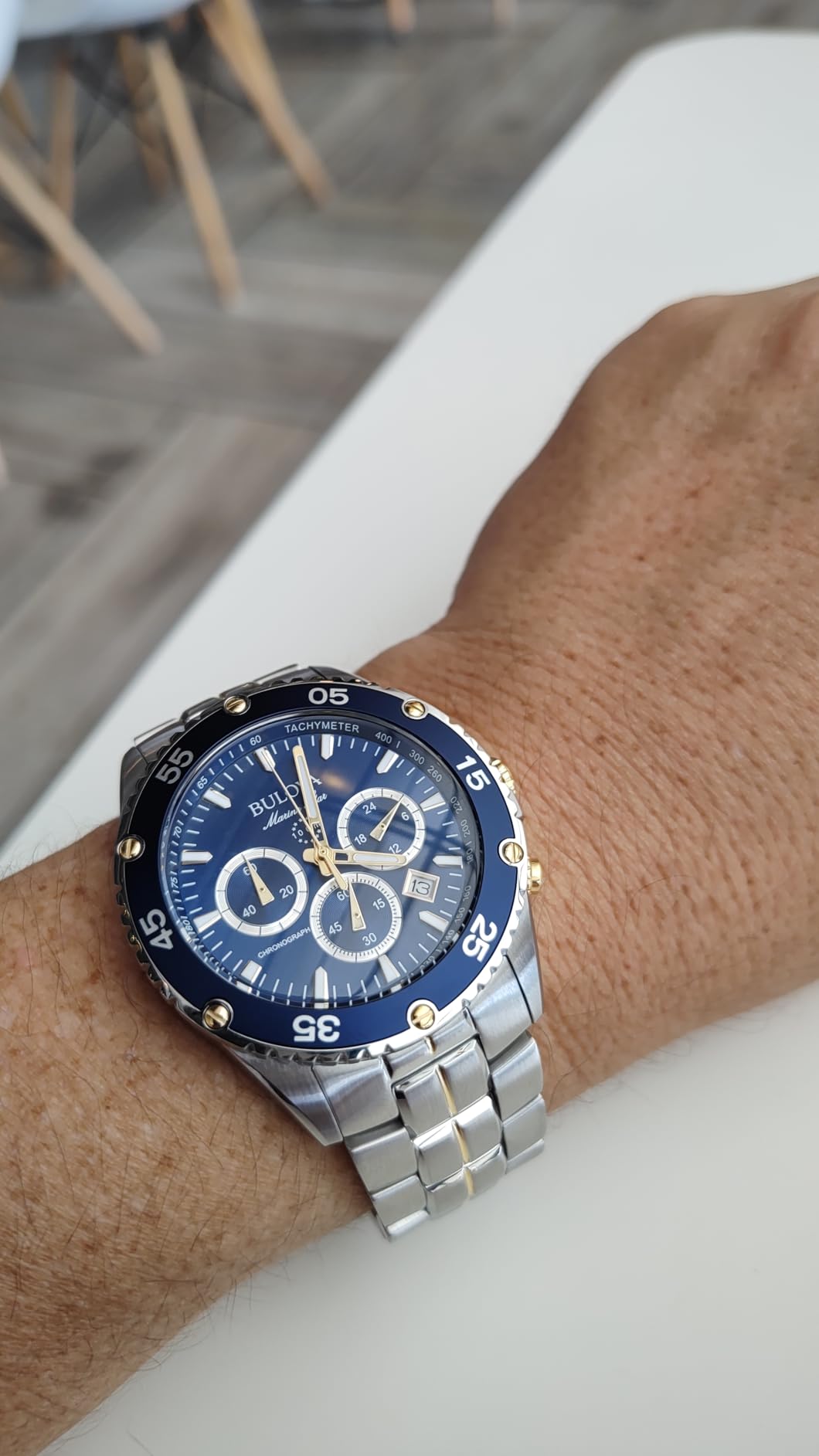 Men's Marine Star Two-Tone Stainless Steel Chronograph Quartz Watch, Blue Dial Style: 98H37 customer photo 2