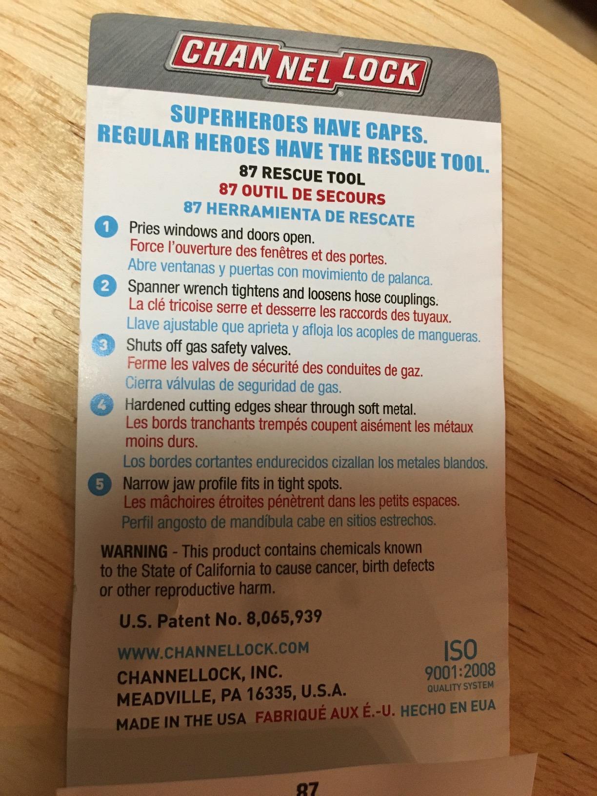Channellock 87 Rescue Tool, Original Version, 8.88