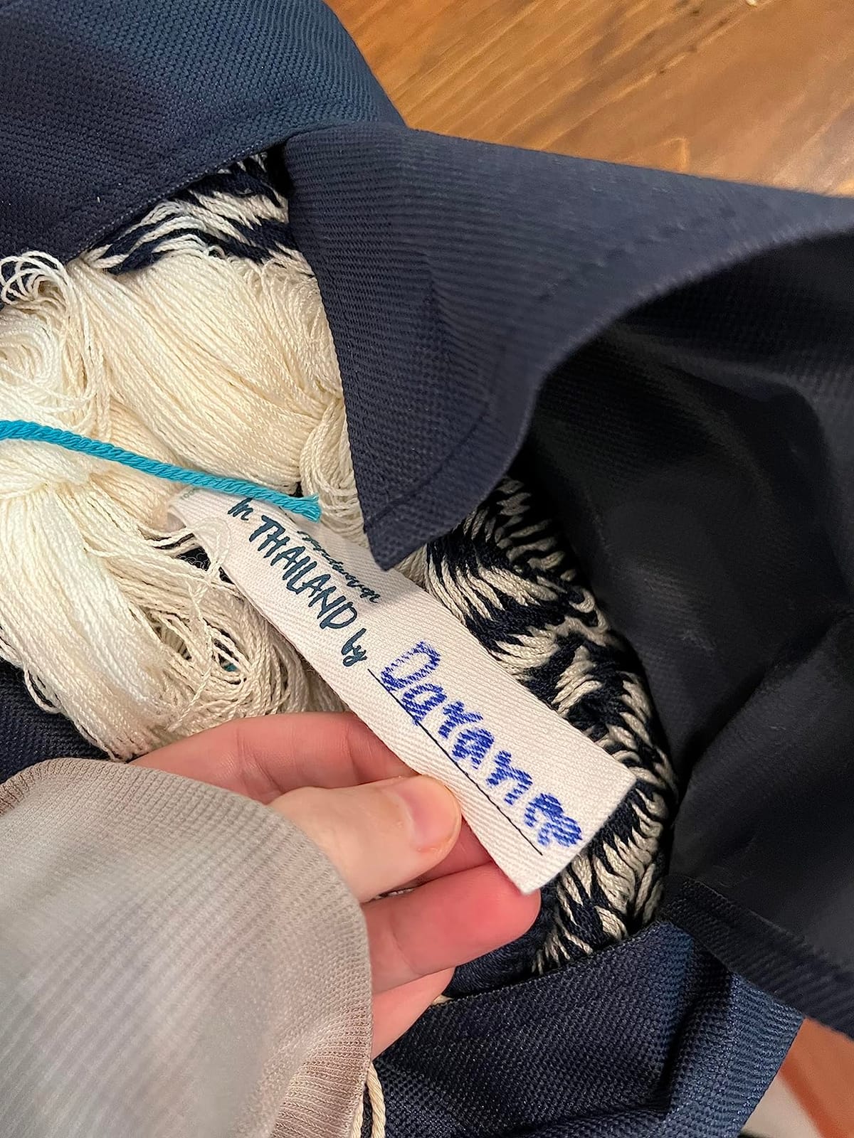Handwoven Hammock by Yellow Leaf Hammocks - Double Size, Fits 1-2 PPL, 400 lb Max - Weathersafe, Super Strong, Easy to Hang, Ultra Soft, Artisan Made (Stripe Navy Blue - White) customer photo 2
