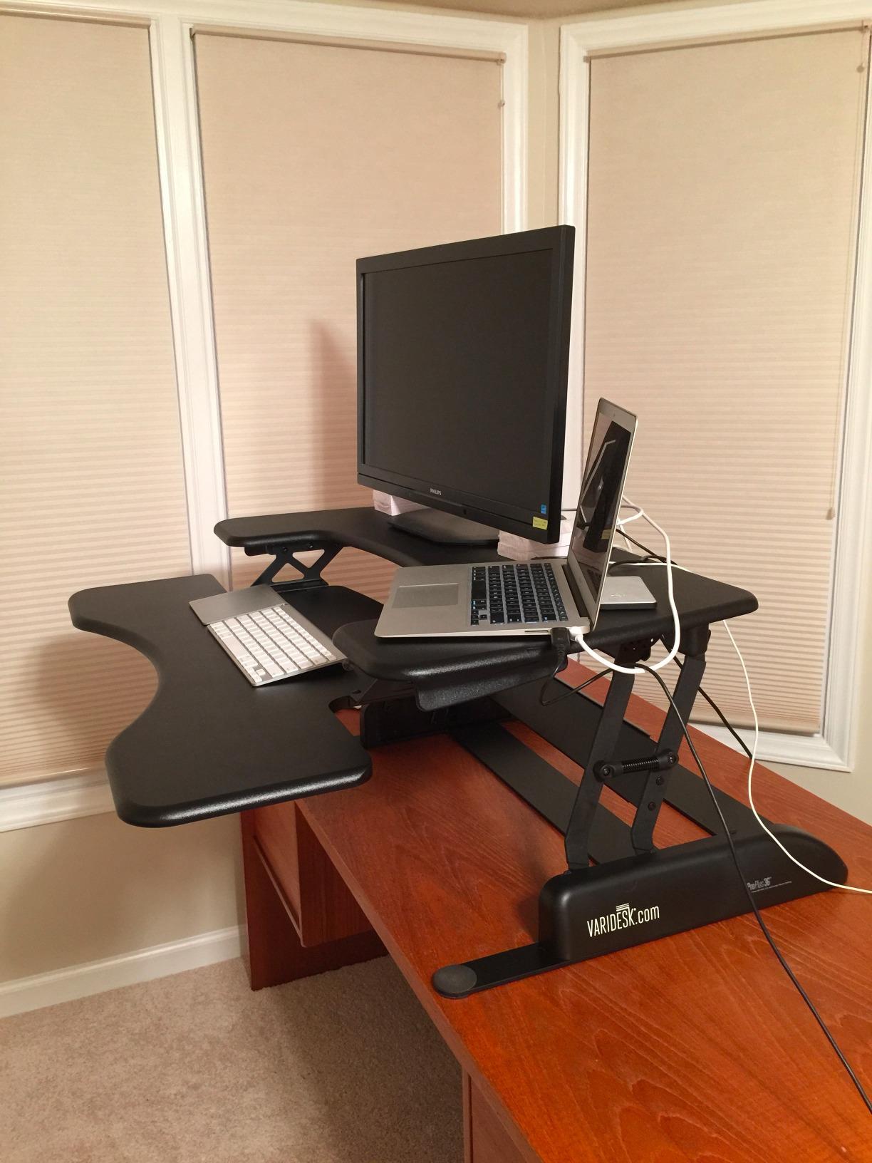 Vari VariDesk Pro Plus 36 - Adjustable Desk Converter with 11 Height Settings - Laptop Sit Stand Desk Riser for Home Office, Fully Assembled with Spring Loaded Lift - Black customer photo 1