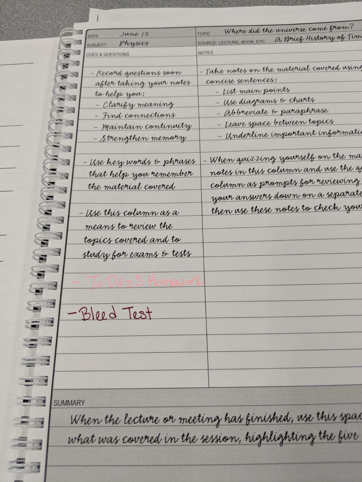 BookFactory Cornell Notes Notebook, Universal Note Taking System, 120 Pages, Wire-O Binding, 8.5