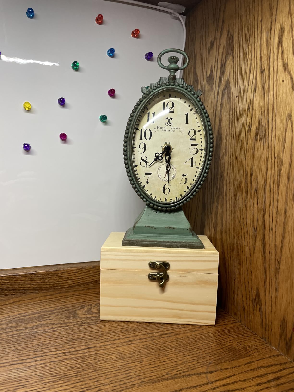 NIKKY HOME Vintage Small Table Clock, Teal Decorative Desk Shelf Clock | Battery-Operated, Ornate Distressed Metal Construction, Whimsical Shabby Chic Accent for Mantel, Living Room & Bathroom customer photo 2