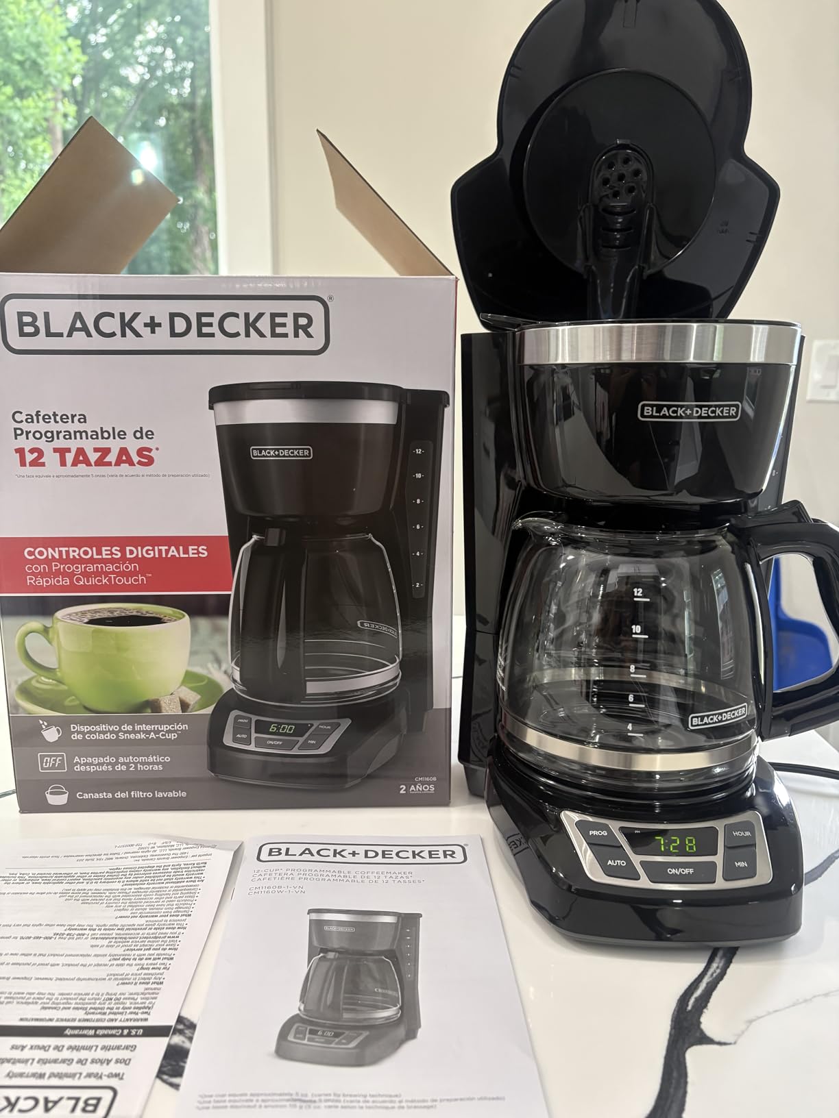BLACK+DECKER 12-Cup Digital Coffee Maker, Programmable, Washable Basket Filter, Sneak-A-Cup, Auto Brew, Water Window, Keep Hot Plate, Black customer photo 1