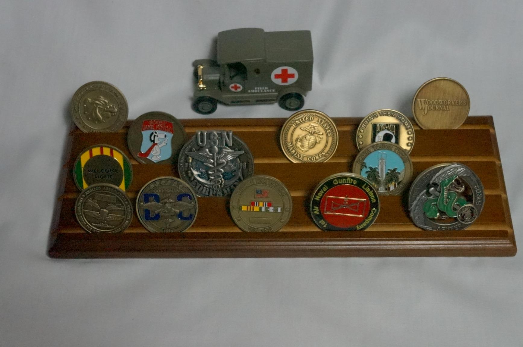 DisplayGifts Challenge Coin Display Stand 4 Row Wooden Holder Rack Case Holds 28 Coins Walnut Finish customer photo 2