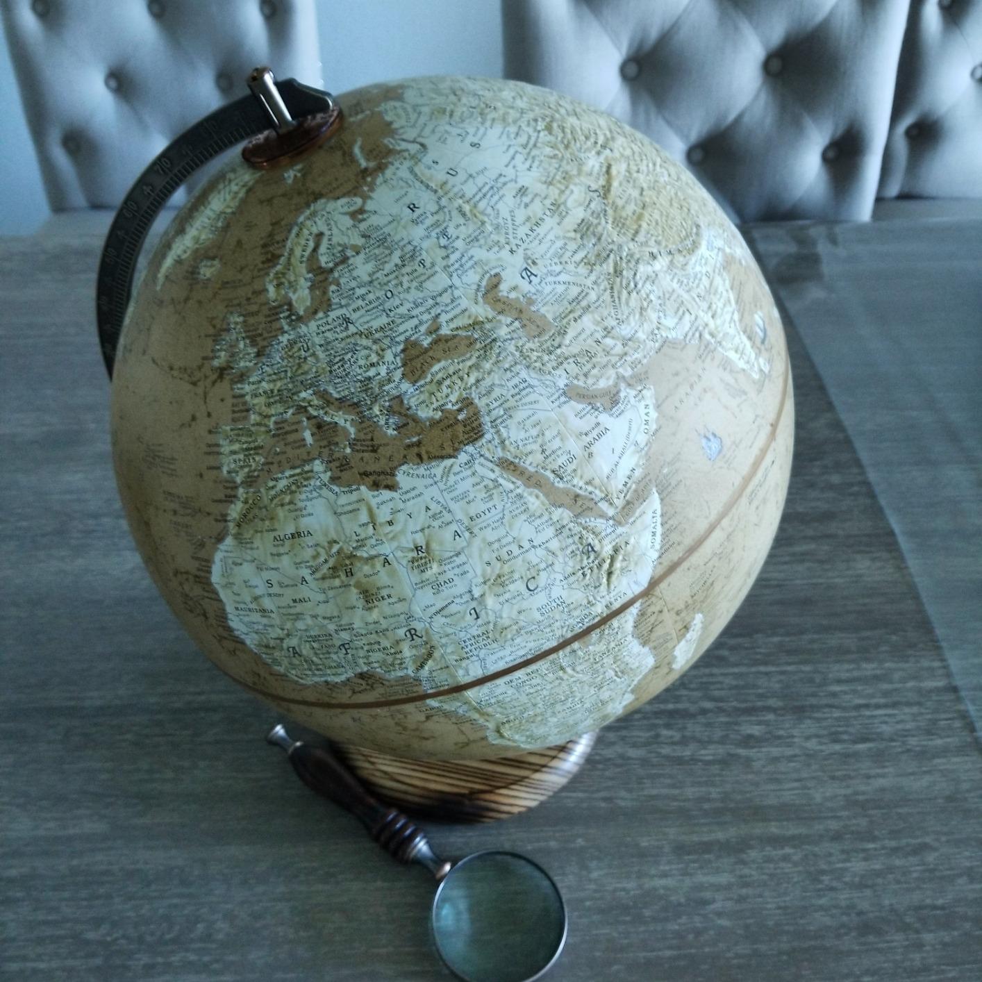 Replogle Morgan - Designer Series Globe, Old World Style Globe, Raised Relief, Charred Hardwood Base, Antique Brass Plated Semi-Meridian, 12