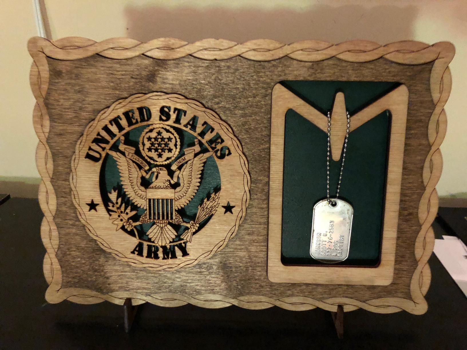 Armed Forces Army Custom Laser Crafted Three Dimensional Wooden Dog Tag Holder Plaque customer photo 1
