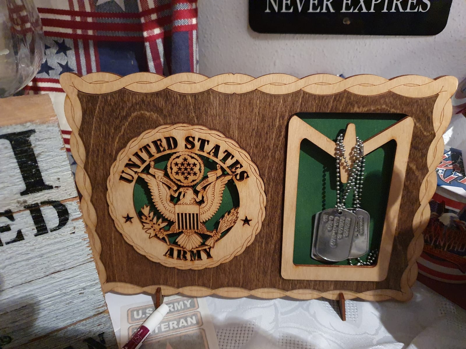 Armed Forces Army Custom Laser Crafted Three Dimensional Wooden Dog Tag Holder Plaque customer photo 2