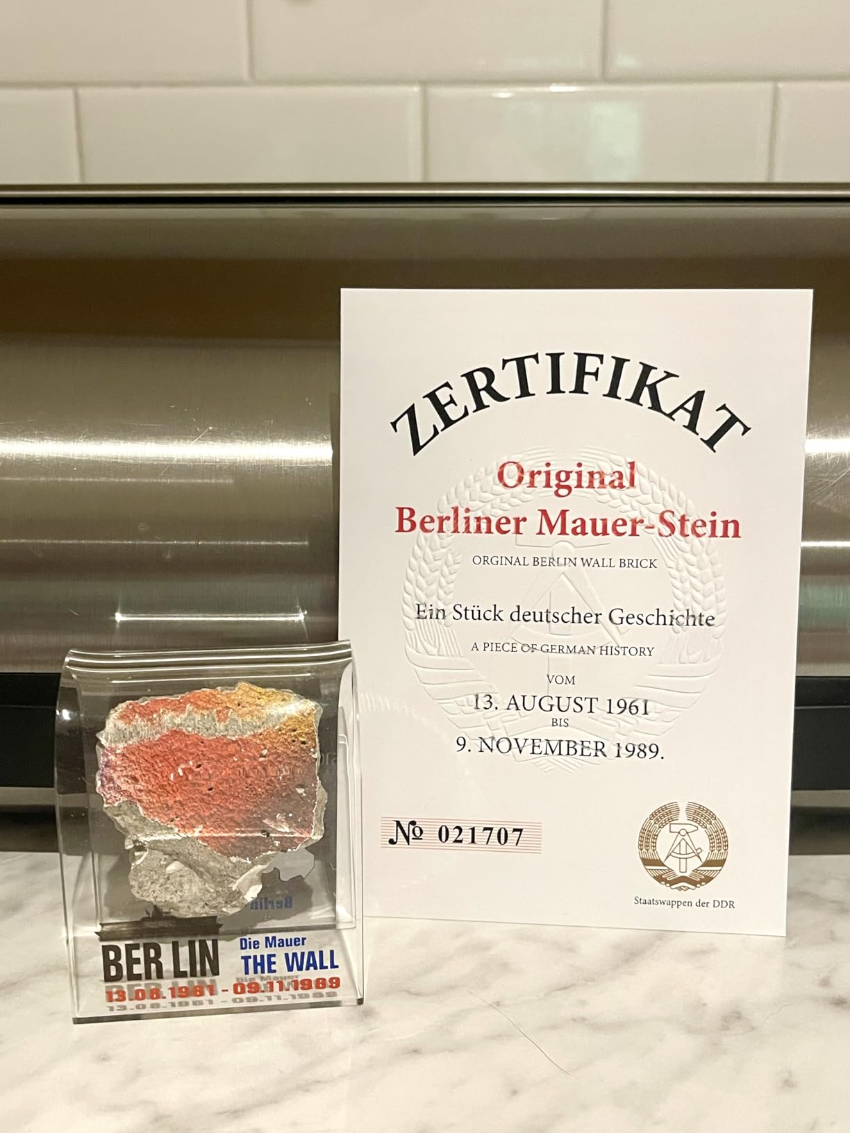 Original Piece of the Berlin Wall - Authentic Souvenir from the Real Wall in Germany Mounted in Acrylic Display (Small (2X2), Divided City) customer photo 1