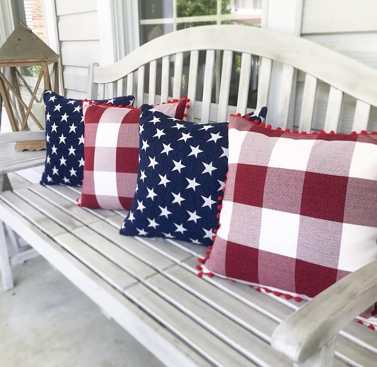 Sunday Praise Patriotic Decorative Chenille Throw Pillow Covers 18x18 Blue | Set of 2,Blue Stars,July 4th Home Décor,Farmhouse Accent Soft Throw Pillow Covers for Couch Sofa Bed Living Room customer photo 1
