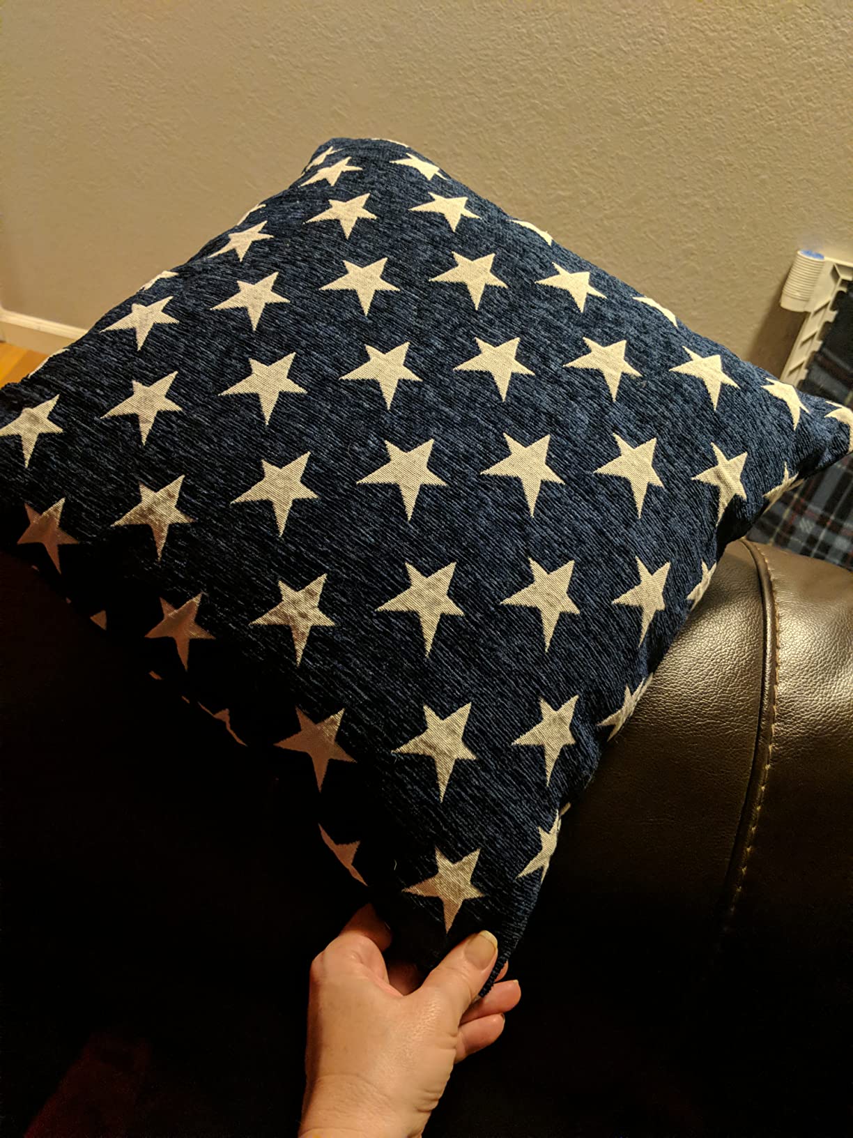 Sunday Praise Patriotic Decorative Chenille Throw Pillow Covers 18x18 Blue | Set of 2,Blue Stars,July 4th Home Décor,Farmhouse Accent Soft Throw Pillow Covers for Couch Sofa Bed Living Room customer photo 2