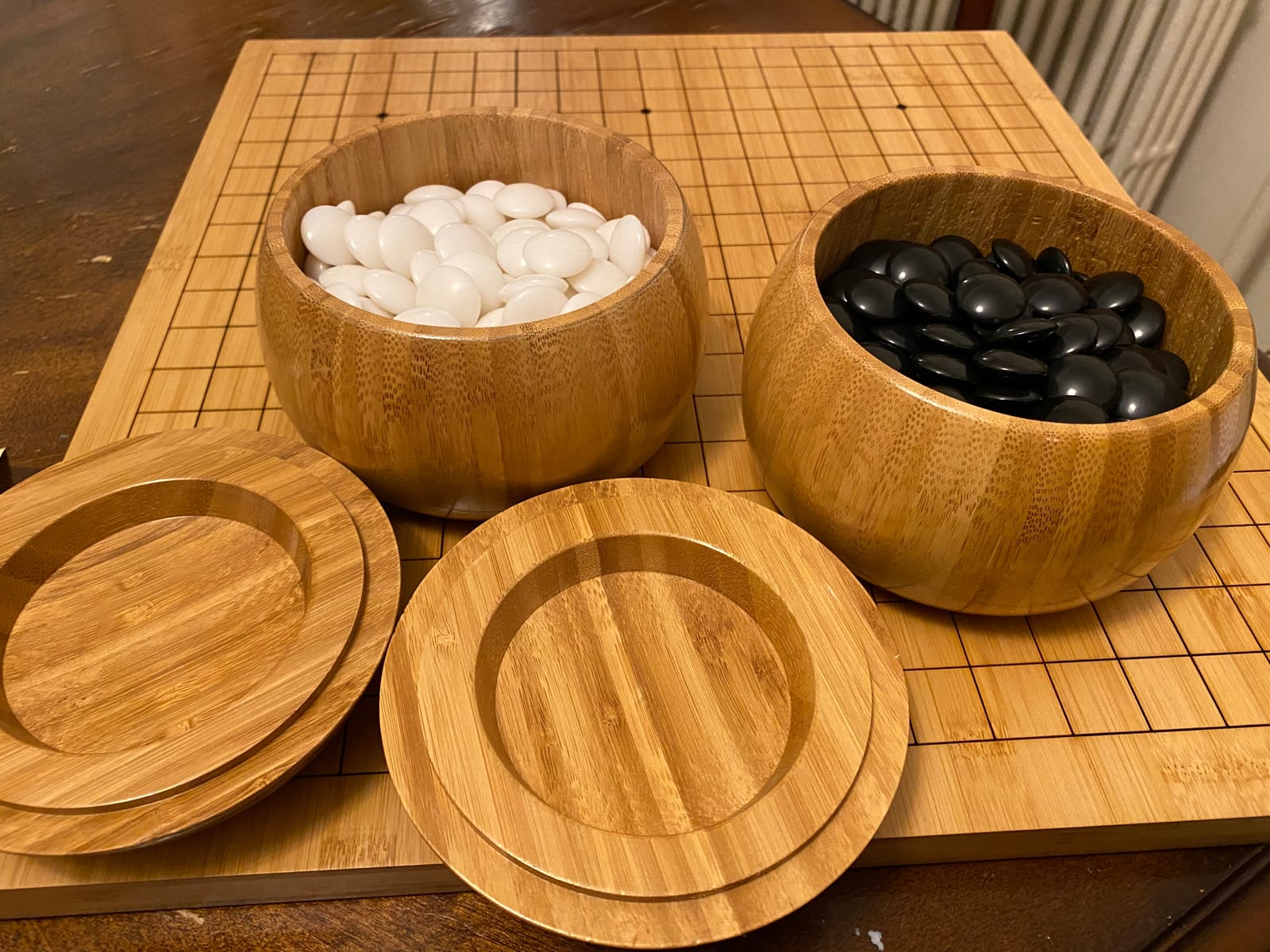 Yellow Mountain Imports Bamboo Etched Reversible 19x19 / 13x13 Go Game Set Board (0.8-Inch) with Double Convex Melamine Stones and Bamboo Bowls - Classic Strategy Board Game (Baduk/Weiqi) customer photo 1