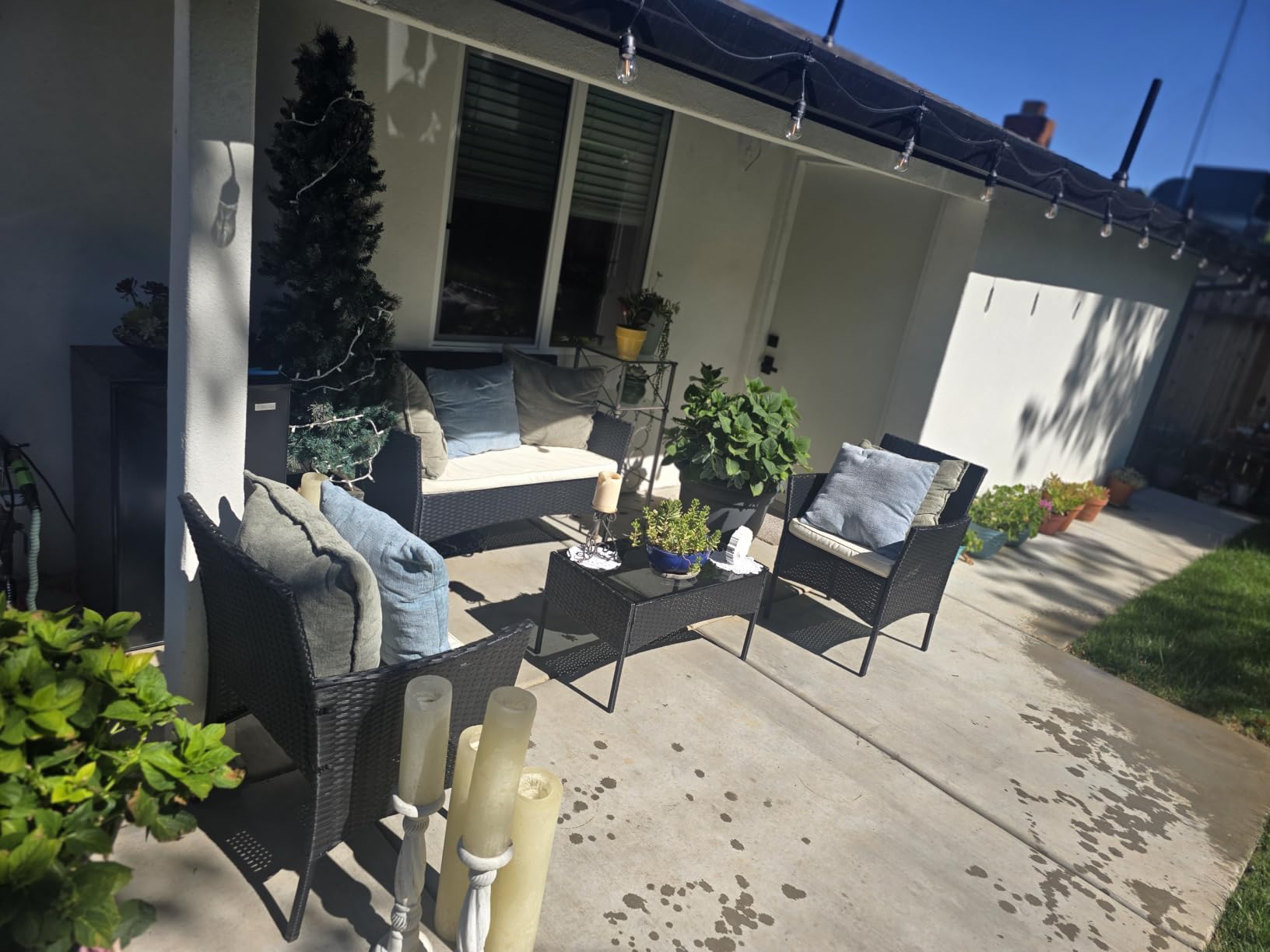 FDW 4-Piece Patio Furniture Set | Black | Outdoor Wicker Furniture | with Coffee Table | Modern Rattan Chairs Conversation Set | Outdoor Seating | Weather-Resistant | for Porch, Garden, Lawn customer photo 2