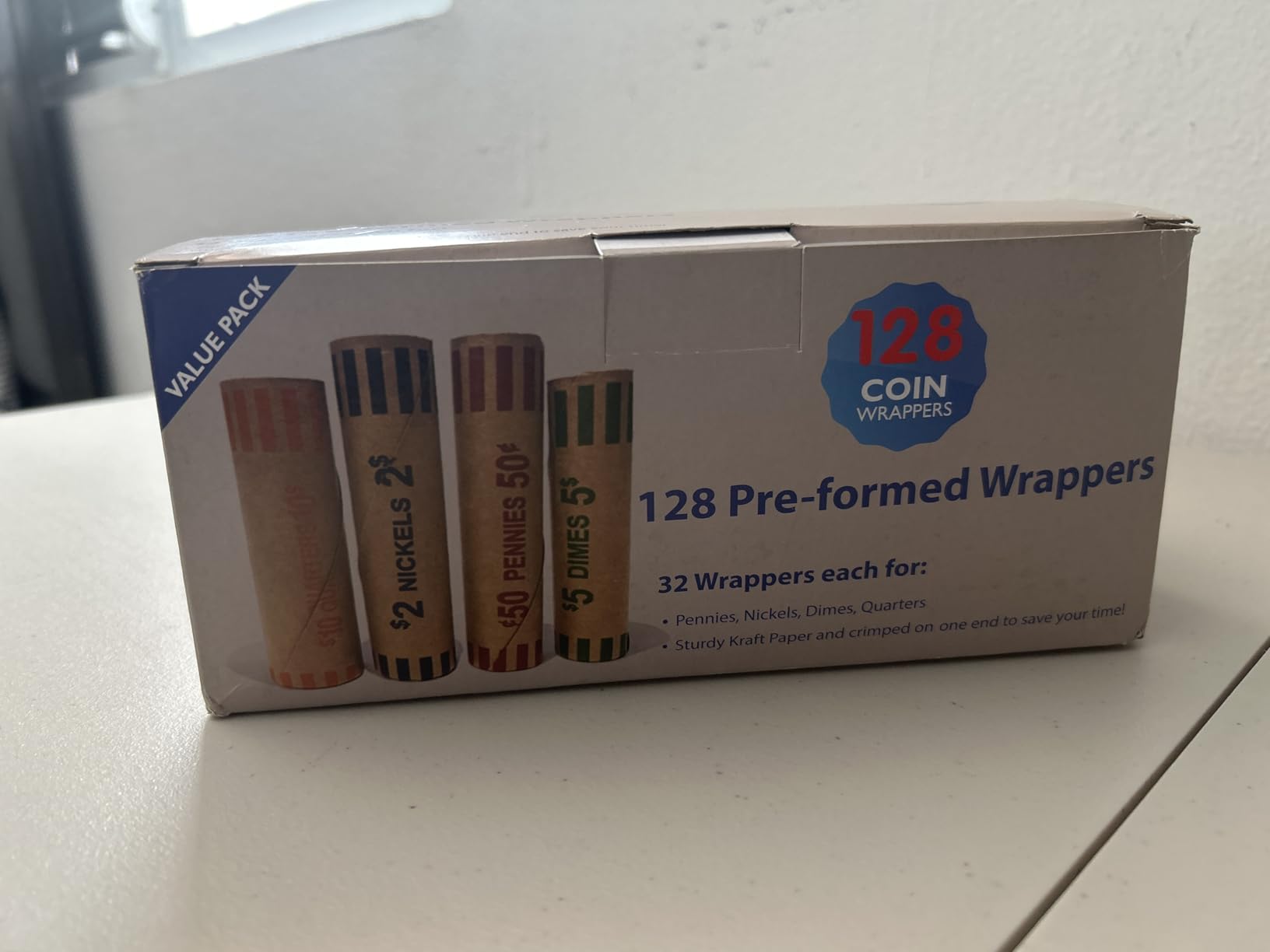 L LIKED Preformed Coin Wrappers Rolls (128 Assorted) - Quarters, Pennies, Nickels and Dimes | Color-coded, preformed, easy to use, tear-resistant kraft paper, for banks, retail & home customer photo 1