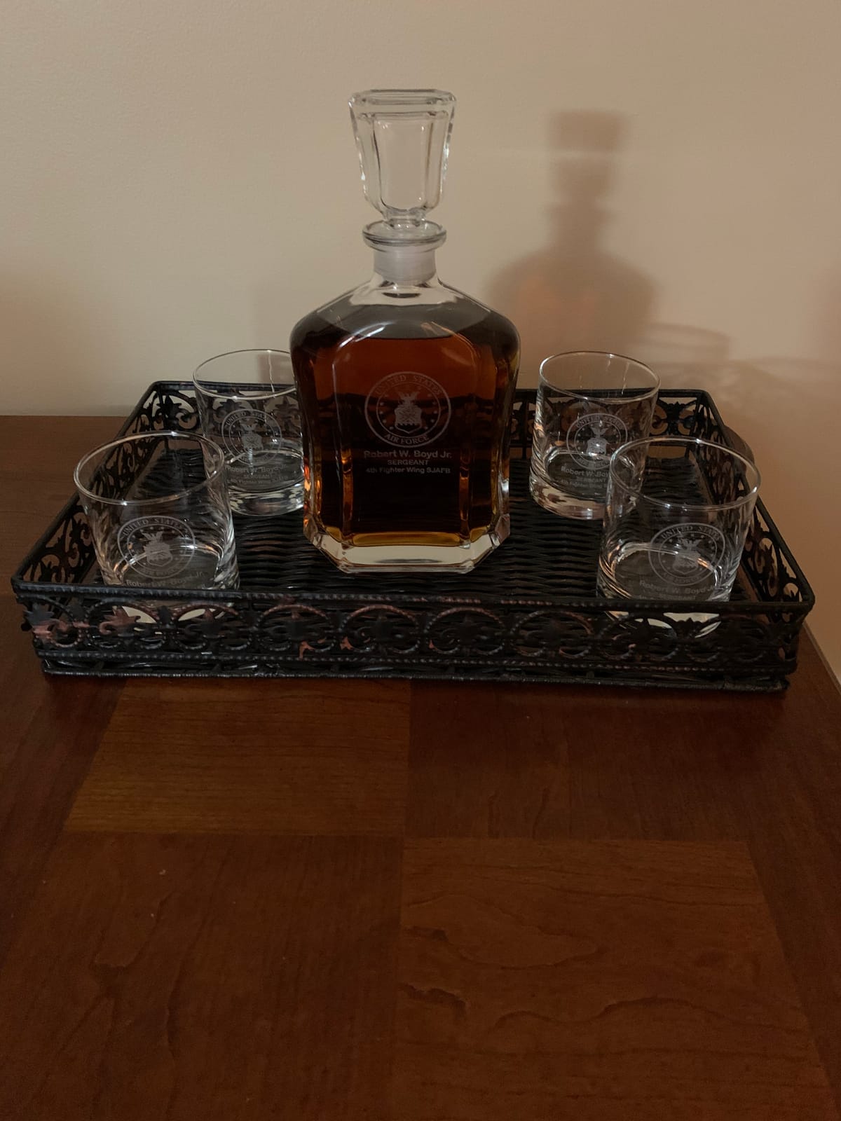 Personalized Whiskey Decanter Sets - For Military, Army, Navy, Air Force, Coast Guard, Marine - Active, Retired - Gift for Husband, Dad, Son - Custom Engraved Name, Rank, Date customer photo 1