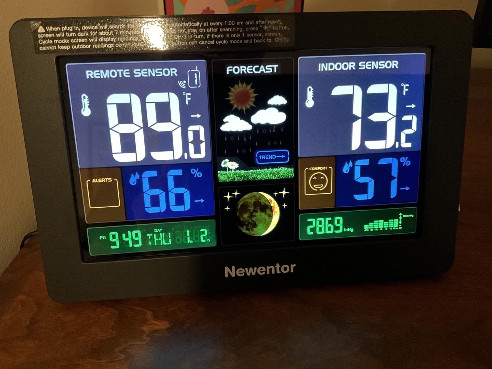 Newentor Weather Station Wireless Indoor Outdoor Thermometer, Black,1Sensor | Color Display Digital Weather Thermometer with Atomic Clock, Barometric Pressure, Forecast Station, Adjustable Backlight customer photo 1
