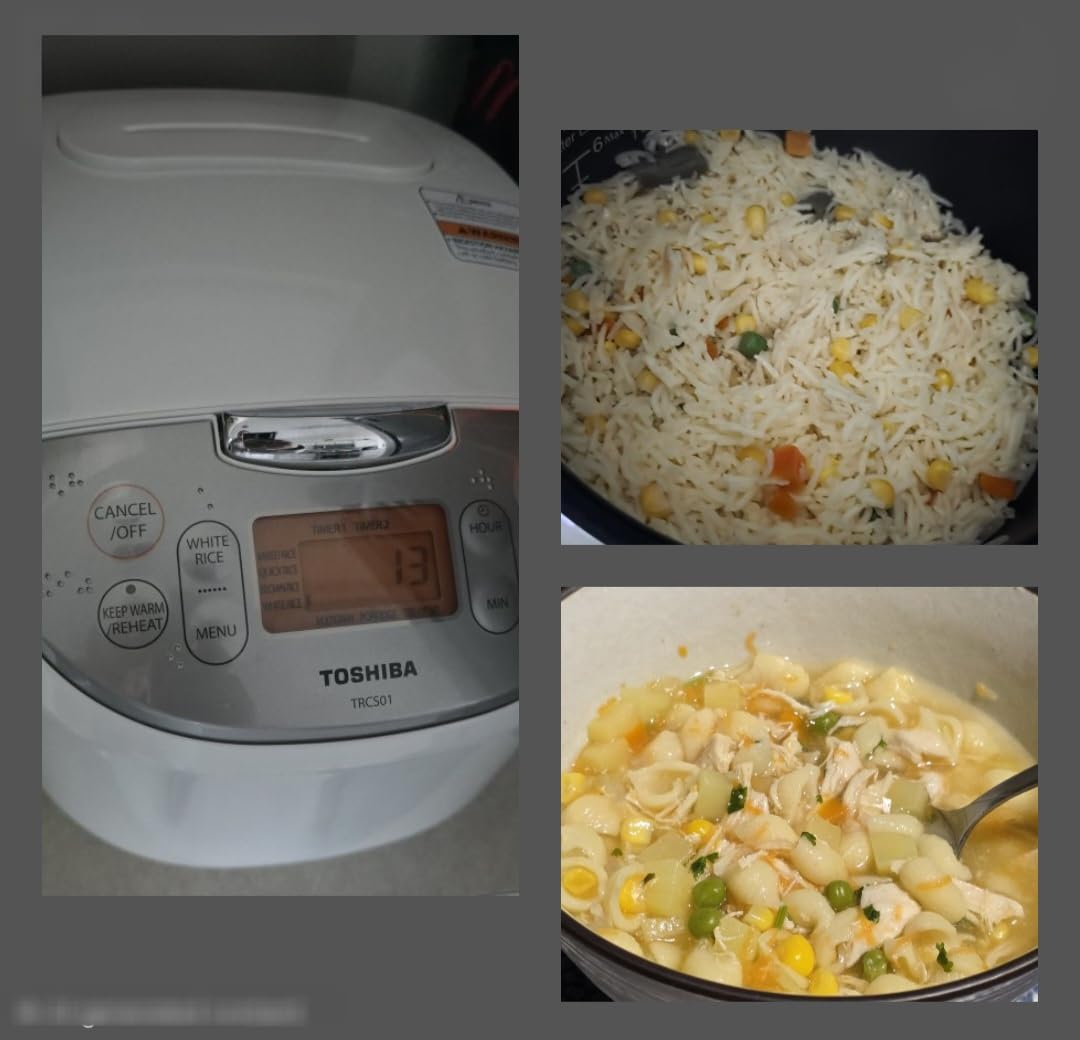 Toshiba Rice Cooker 6 Cup Uncooked - Japanese Rice Cooker with Fuzzy Logic Technology, 7 Cooking Functions, Digital Display, 2 Delay Timers and Auto Keep Warm, Non-Stick Inner Pot, White customer photo 1