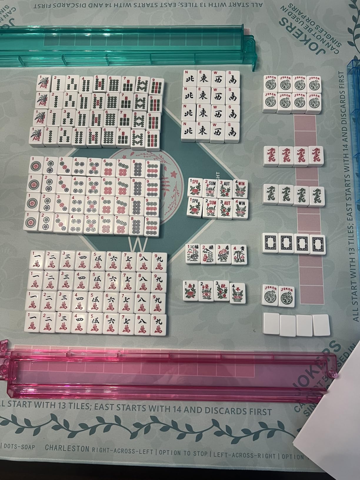 American Mahjong Game Set - Pearl Gray Quilted Soft Bag - 166 White Engraved Tiles, 4 All-in-One Rack/Pushers Complete Western Mah-Jongg, Maj Jongg, Ma Jong Set customer photo 2