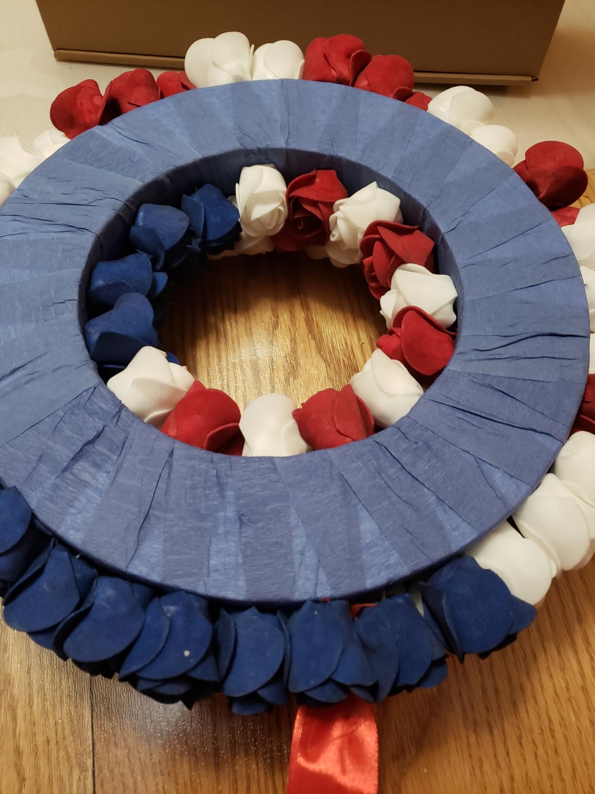 idyllic July 4th Patriotic Americana Wreath Boxwood Handcrafted Memorial Day Wreath Festival Garland Decoration Front Door Wall Home Decor (Blue) customer photo 1