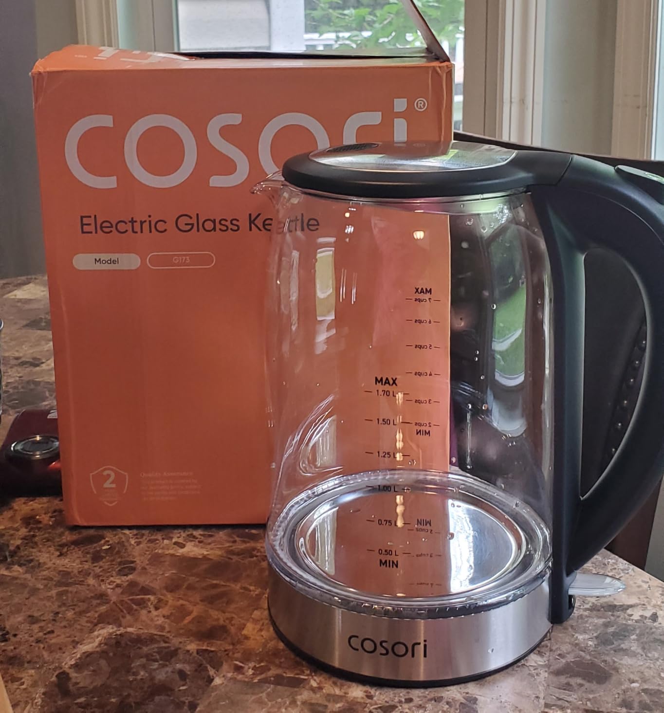 Cosori Electric Kettle, No Plastic Contact with Water, 1.7L, Black | Wide Opening, Easy to Clean, Auto Shut-Off, Boil-Dry Protection, Tea Kettle, Hot Water Boiler, Borosilicate Glass, 1500W customer photo 1