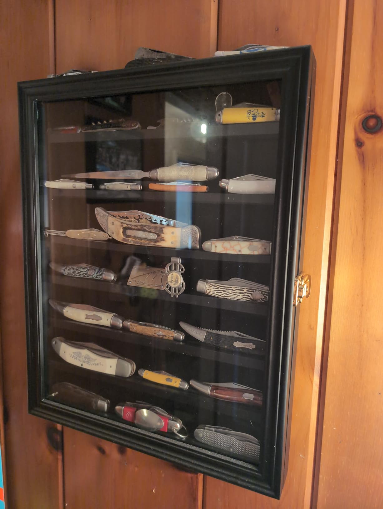 Military Challenge Coin Medals Pins Collector Display Case Lockable Cabinet | Wood Wall Mount Black Shadow Box with Removable Shelves and Pinnable Background for Badges Patches Insignia Ribbons Brooches customer photo 1