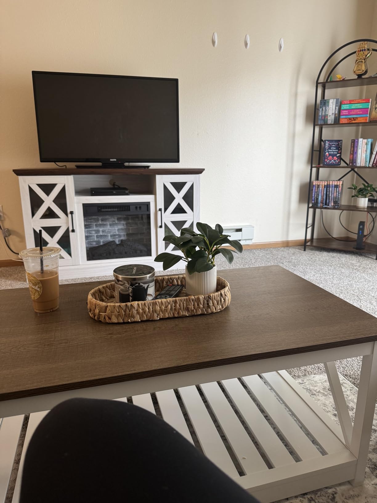 ChooChoo Farmhouse Coffee Table, Rustic Vintage Living Room Table with Shelf, 40 White customer photo 1