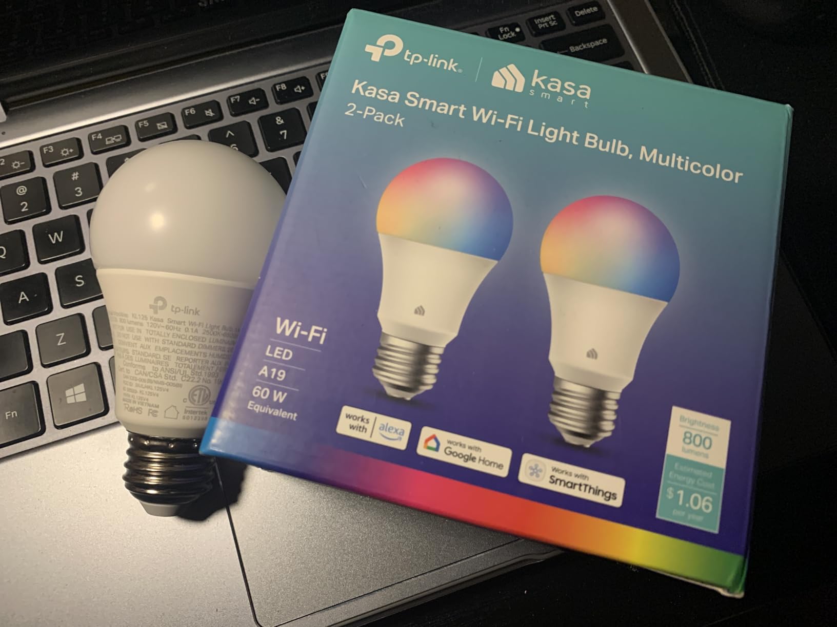 Kasa Smart Light Bulbs, Full Color Changing Dimmable Smart WiFi Bulbs Compatible with Alexa and Google Home, A19, 60 W 800 Lumens,2.4Ghz only, No Hub Required, 2-Pack (KL125P2), Multicolor customer photo 2