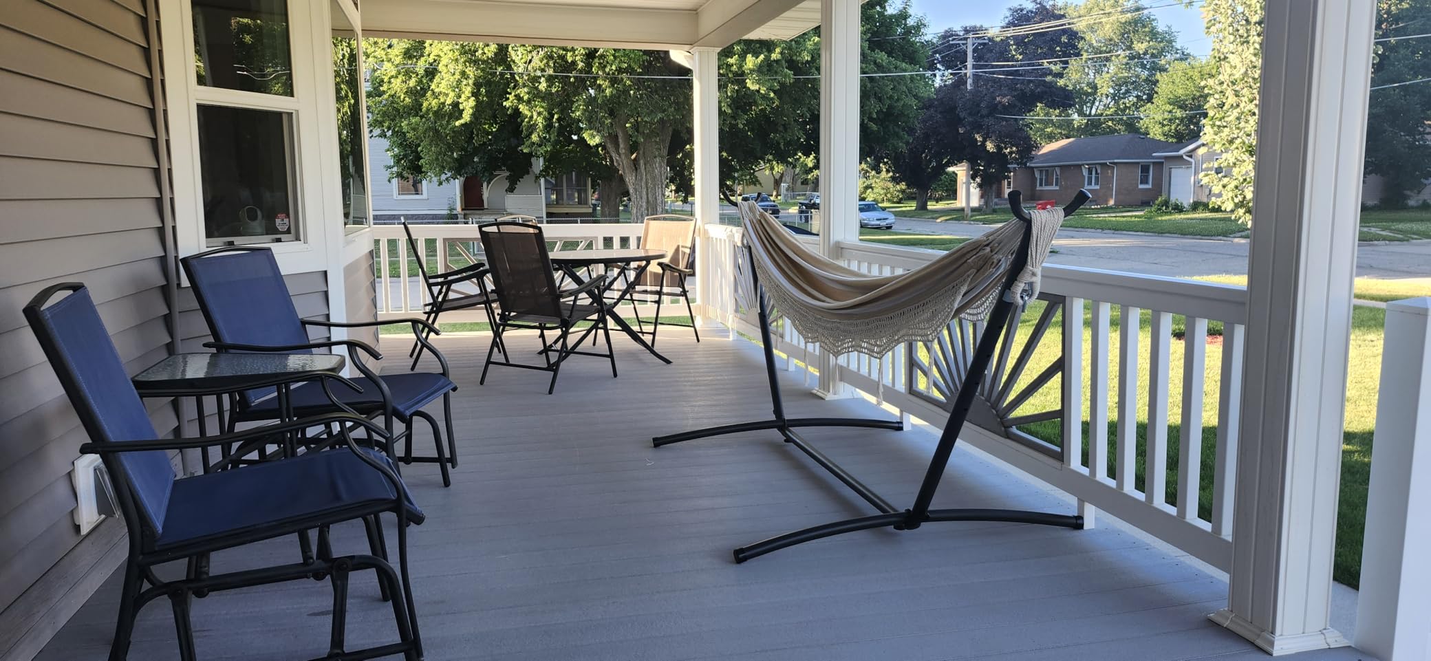 Amazon Basics Double Hammock with 9-Foot Space Saving Steel Stand and Carrying Case, 2 Person, 450 lb Capacity, Sunset Orange Stripe customer photo 1