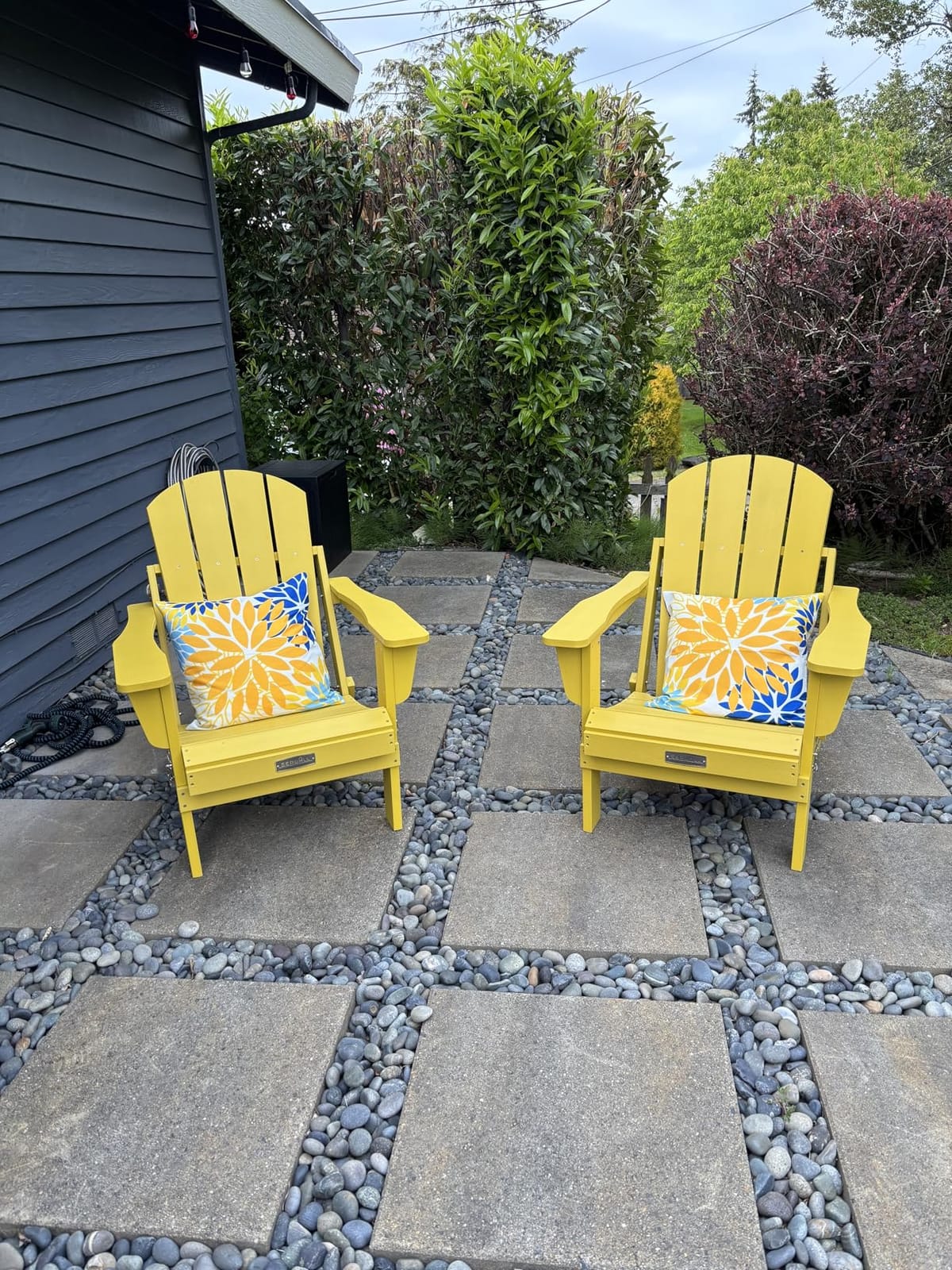 SERWALL Folding Adirondack Chair with Cup Holder Set of 2, Fire Pit - Black | All Weather Adirondack Chairs Set of 2 for Patio Garden Outdoors Fire Pit, Patio Chair with Wood Texture, SGS Tested customer photo 1