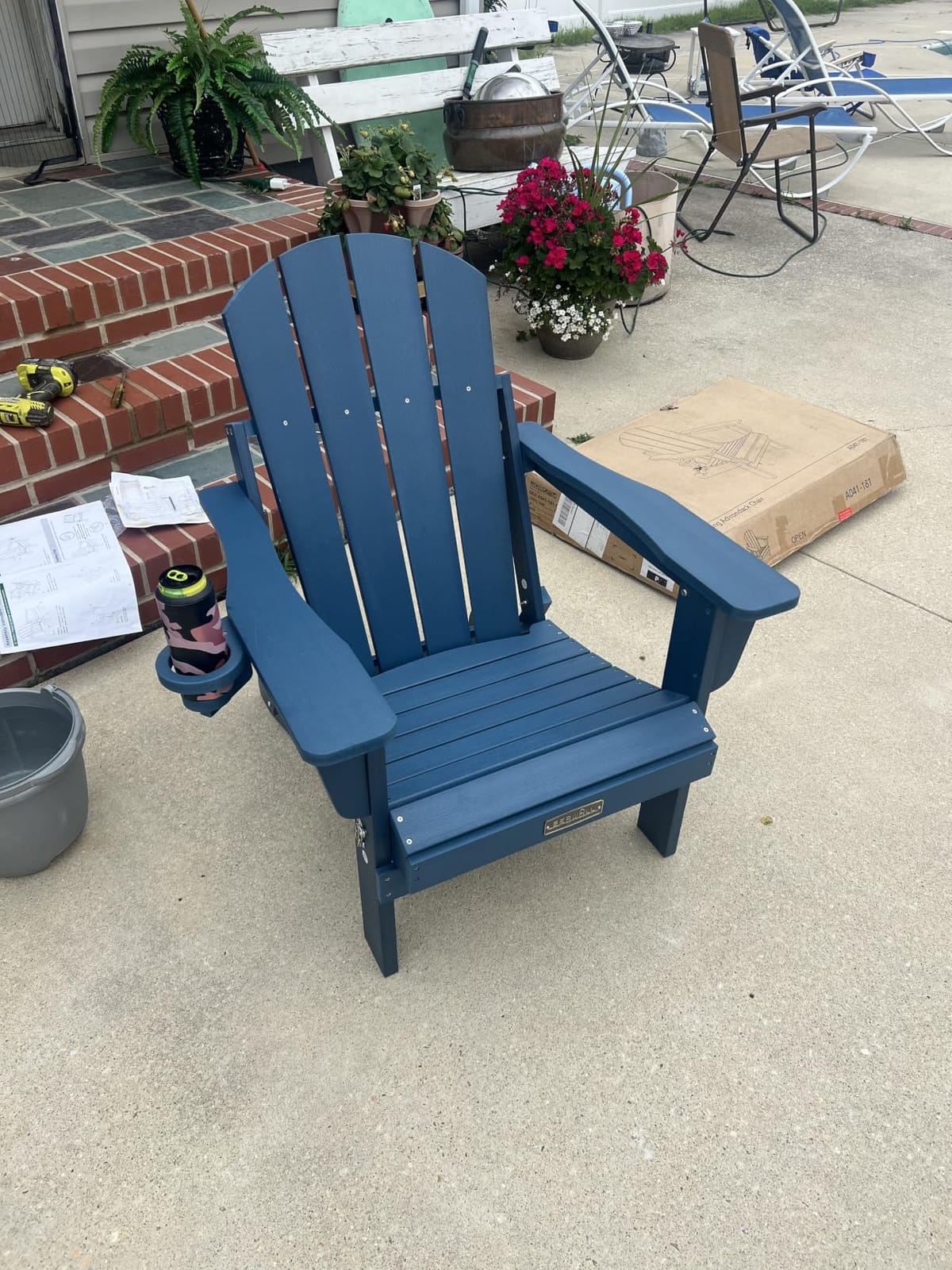 SERWALL Folding Adirondack Chair with Cup Holder Set of 2, Fire Pit - Black | All Weather Adirondack Chairs Set of 2 for Patio Garden Outdoors Fire Pit, Patio Chair with Wood Texture, SGS Tested customer photo 2