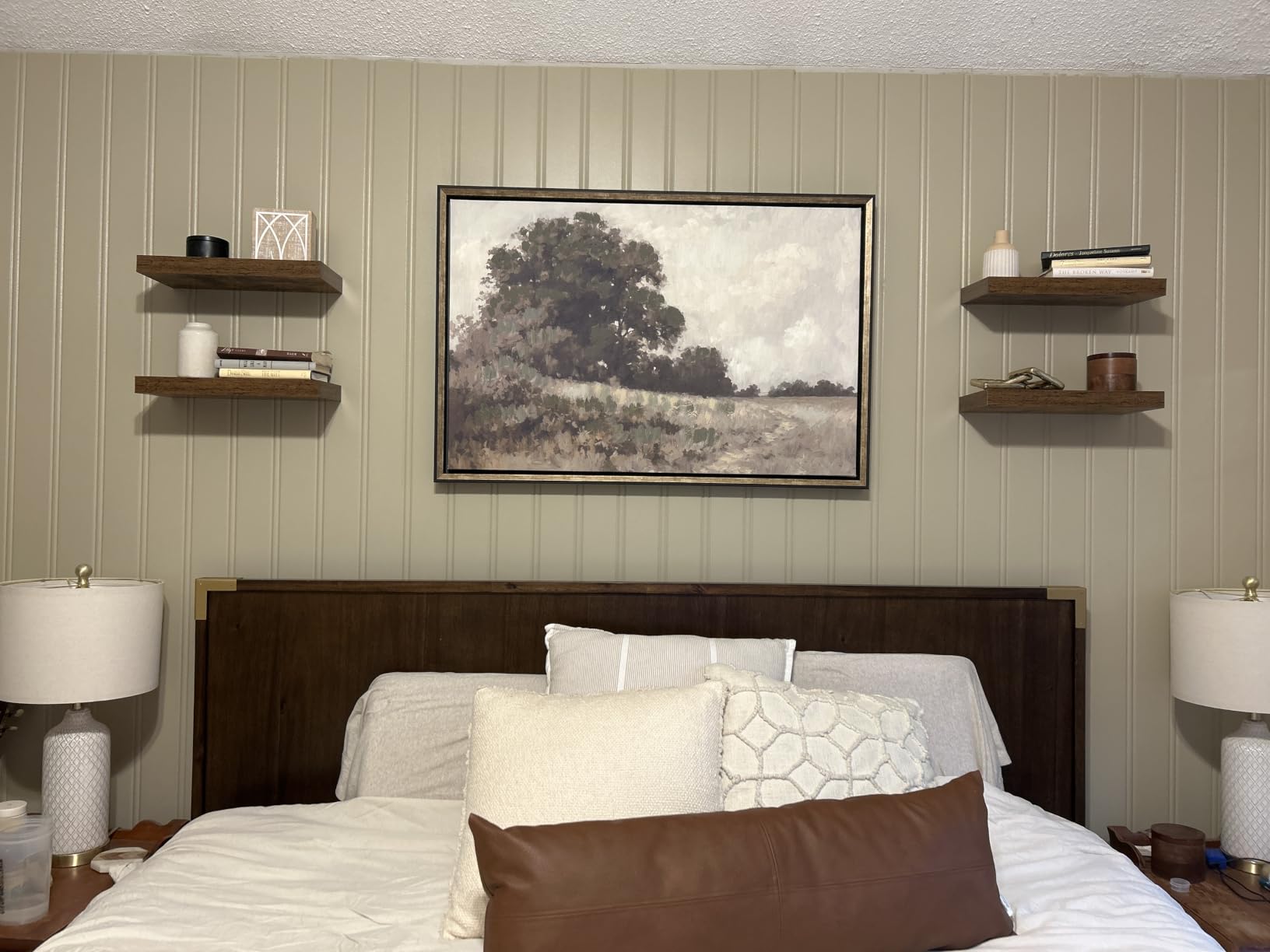 QEEIG Floating Shelves for Wall Bathroom Shelf Bedroom Kitchen Living Room Hanging Book Shelves Small Farmhouse Decor 16 inch Set of 3, Rustic Brown customer photo 2