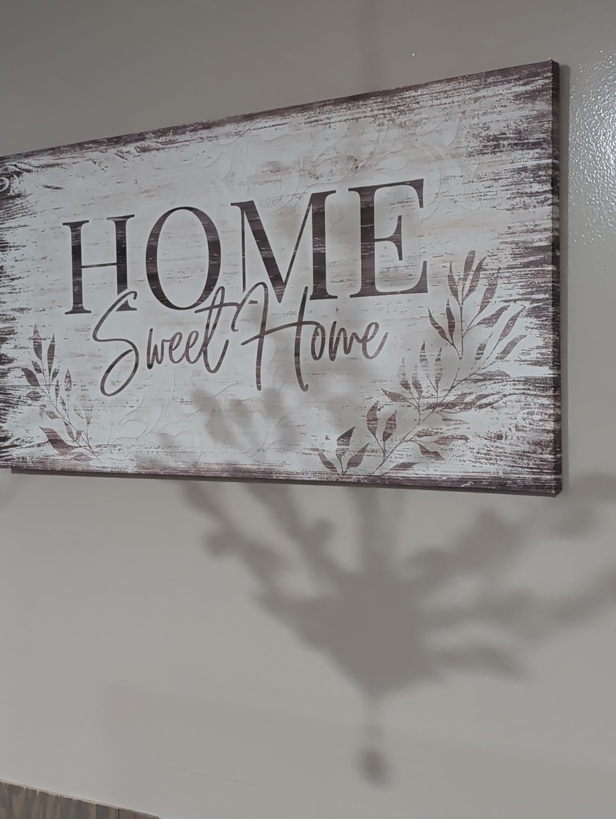 arteWOODS Home Sweet Home Wall Art Sign Large Dark Brown Farmhouse Wall Sign for Living Room Decoration Wooden Board Design Canvas Prints Modern Rustic Artwork Leaf Pictures Wall Decor 20