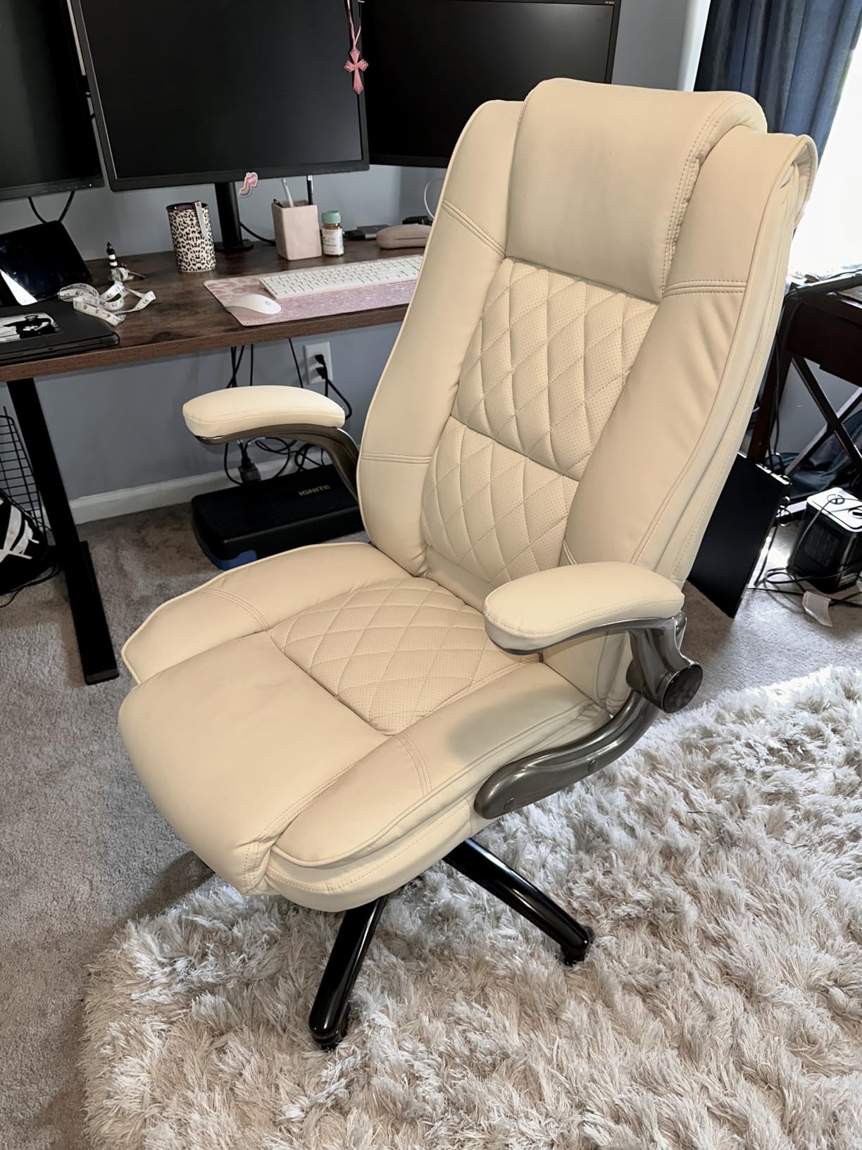 High Back Office Chair, Ergonomic Executive Computer Desk Chair | Flip Arms, Adjustable Built-in Lumbar Support, Thick Padded, Strong Metal Base, Quiet Wheels Work Chairs for Long Hours customer photo 1