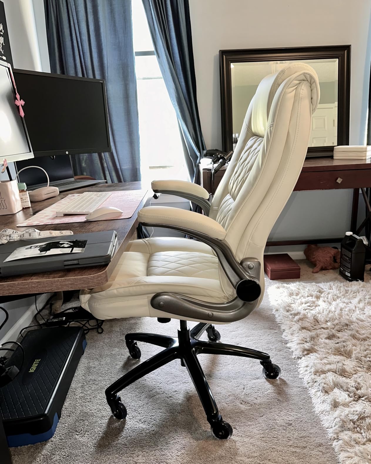 High Back Office Chair, Ergonomic Executive Computer Desk Chair | Flip Arms, Adjustable Built-in Lumbar Support, Thick Padded, Strong Metal Base, Quiet Wheels Work Chairs for Long Hours customer photo 2