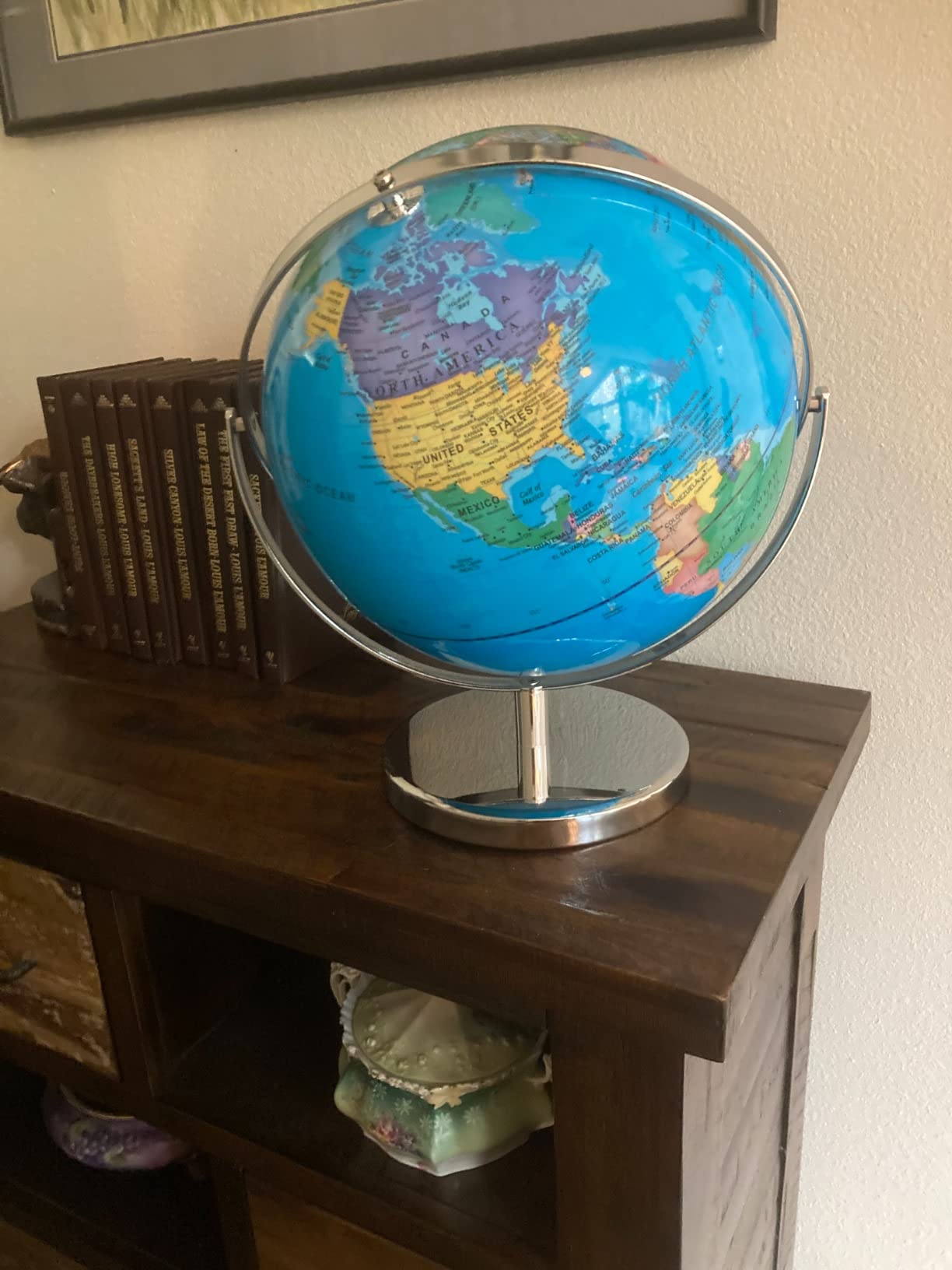 BSHAPPLUS World Globe with Metal Stand 13 inch, 720 Rotating & HD Waterproof Material, Teaching/Geographic/Decorative Globes with Clear Text for Elementary, Classroom, Home, School, Office customer photo 1
