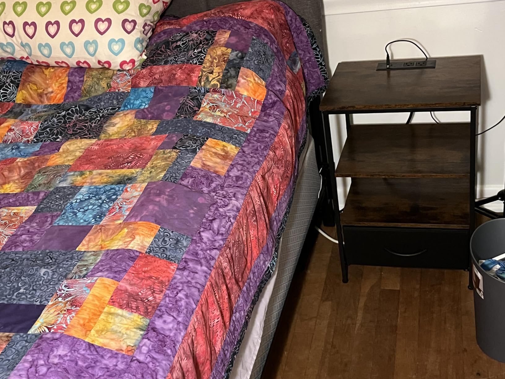 SUPERJARE Nightstand with Charging Station, Bed Side Table with Adjustable Fabric Drawer, Night Stand for Bedroom, 3-Tier Storage End Table, for Living Room, Rustic Brown and Black customer photo 2