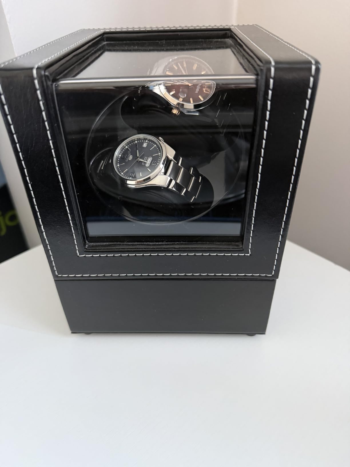 Mcbazel Watch Winder for Automatic Watches, Double Automatic Watch Winder Box with Quiet Japan-made Motor, Automatic Watch Display Storage Rotation Wristwatch Box with 2 Slots (Black PU Leather) customer photo 2
