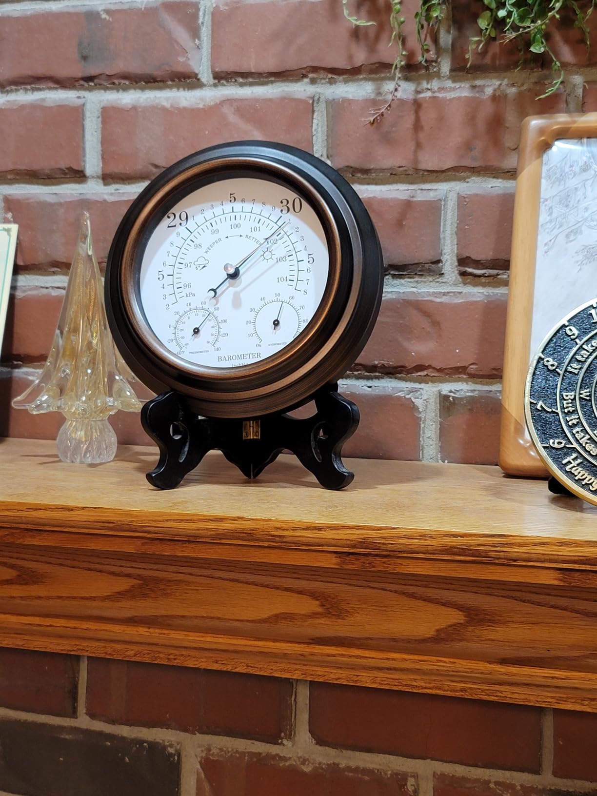 8 in Steel Barometer Thermometer Hygrometer Weather Station Wall Mounted | 3 in 1 Atmospheric Pressure Monitor, Hanging Design, Suitable For Home Office Boat Baby Room Fishing Use customer photo 2