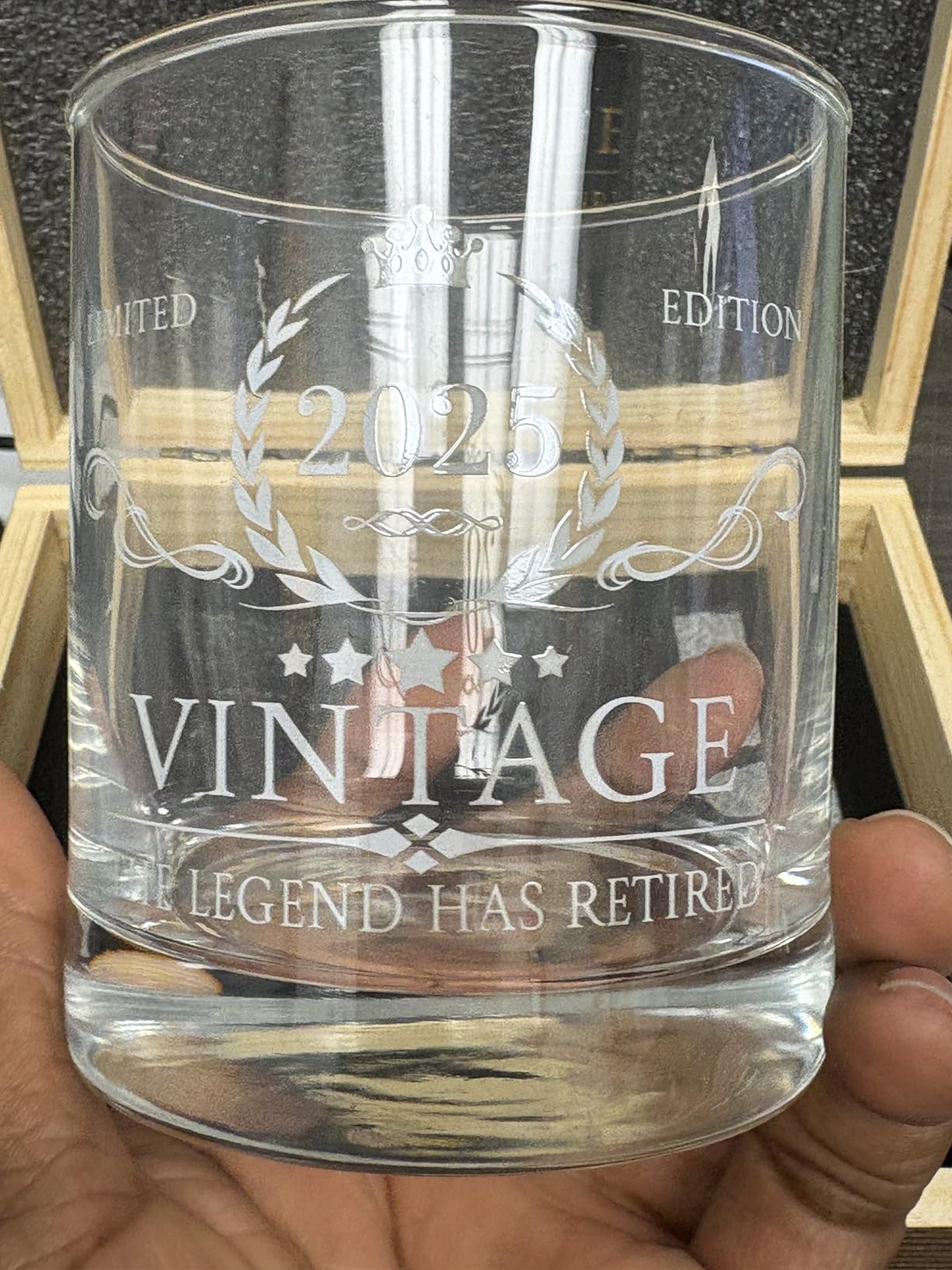 Retirement Gifts for Men Whiskey Glass Set - The Legend Has Retired 2026 - Retirement Party Decorations, Supplies - Gifts Ideas for Him, Dad, Husband, Friends - Wood Box & Whiskey Stones & Coaster customer photo 1