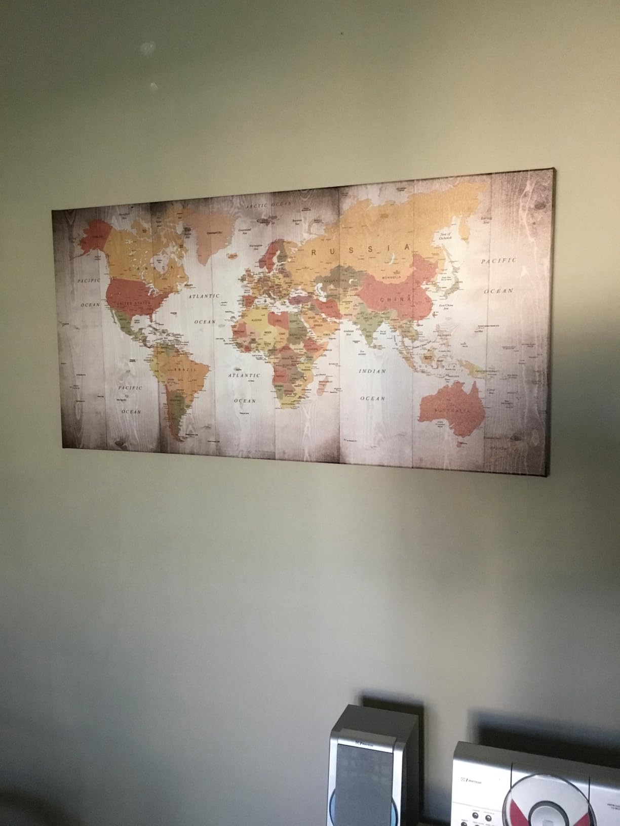 Popuwall Rustic World Map Canvas Wall Art & Decor | Large Vintage Framed Map of The World Poster, Retro Horizontal Picture for Home Office, Living Room, Ready to Hang 40