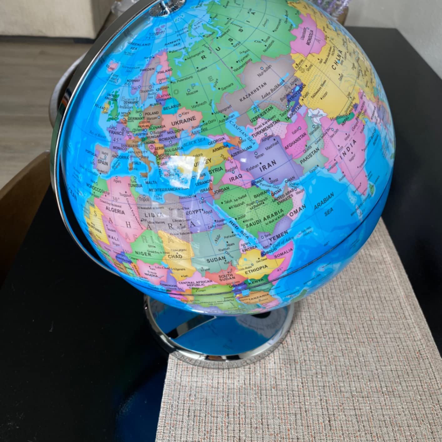 Waldauge 13 Inch Illuminated World Globe, LED Metal Base | Heavy Metal Base, Plug-in LED Night Light, Kids Learning Tool, Classroom & Desk Decor, HD Political Map Print customer photo 1