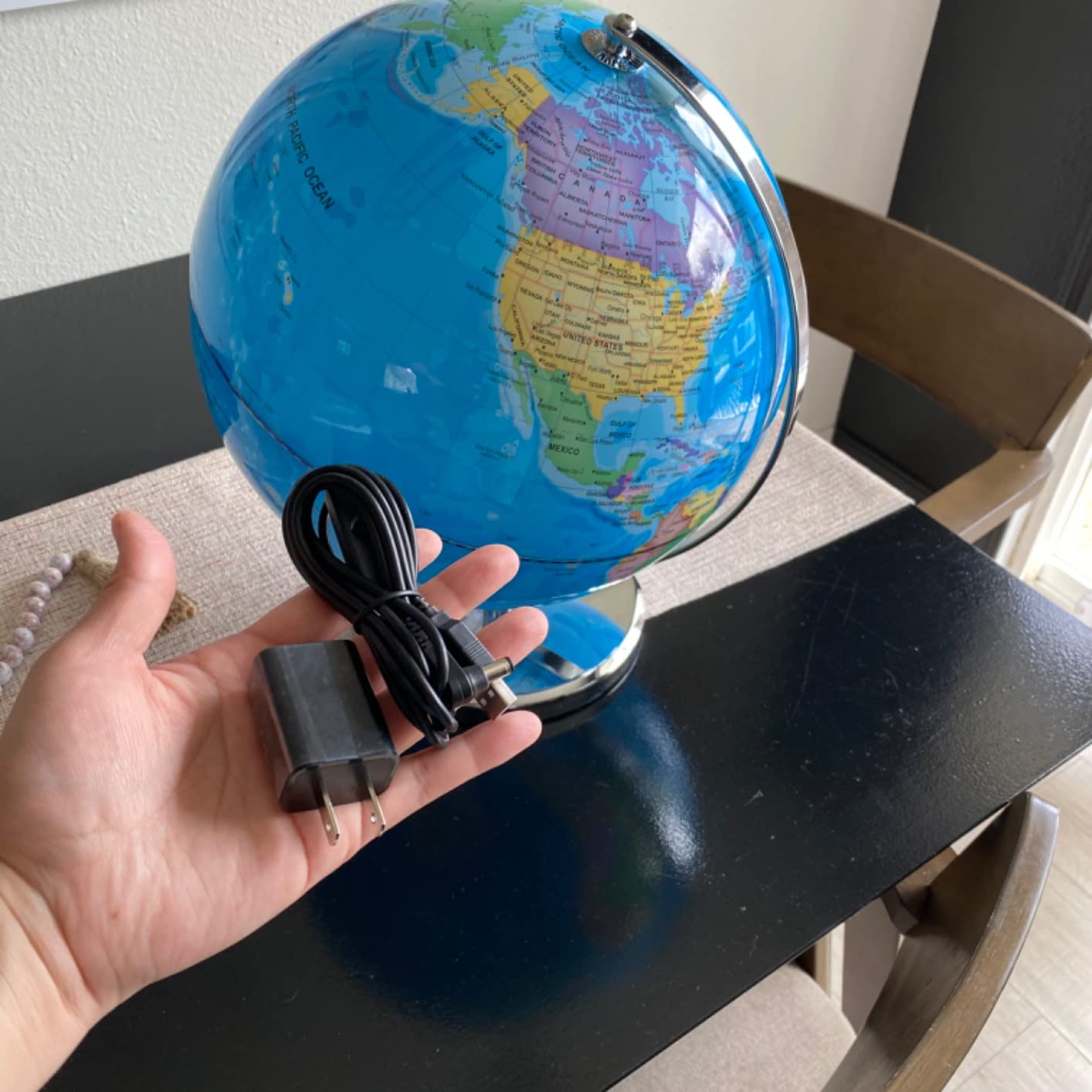 Waldauge 13 Inch Illuminated World Globe, LED Metal Base | Heavy Metal Base, Plug-in LED Night Light, Kids Learning Tool, Classroom & Desk Decor, HD Political Map Print customer photo 2