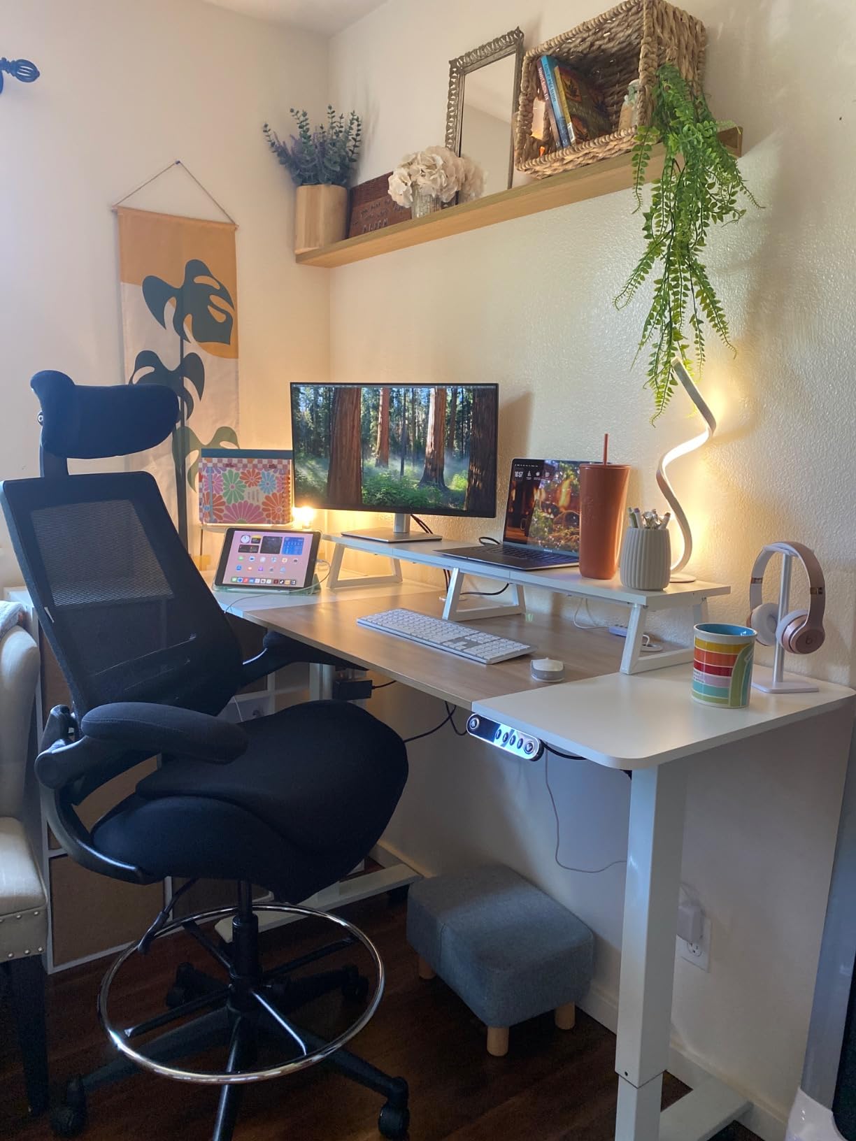 BOLISS Drafting Tall Office Chair 400lbs High Back Wide Standing Desk Chair Comfortable with Flip up Armrests Lumbar Support Adjustable Big Footrest Ring(Black) customer photo 2
