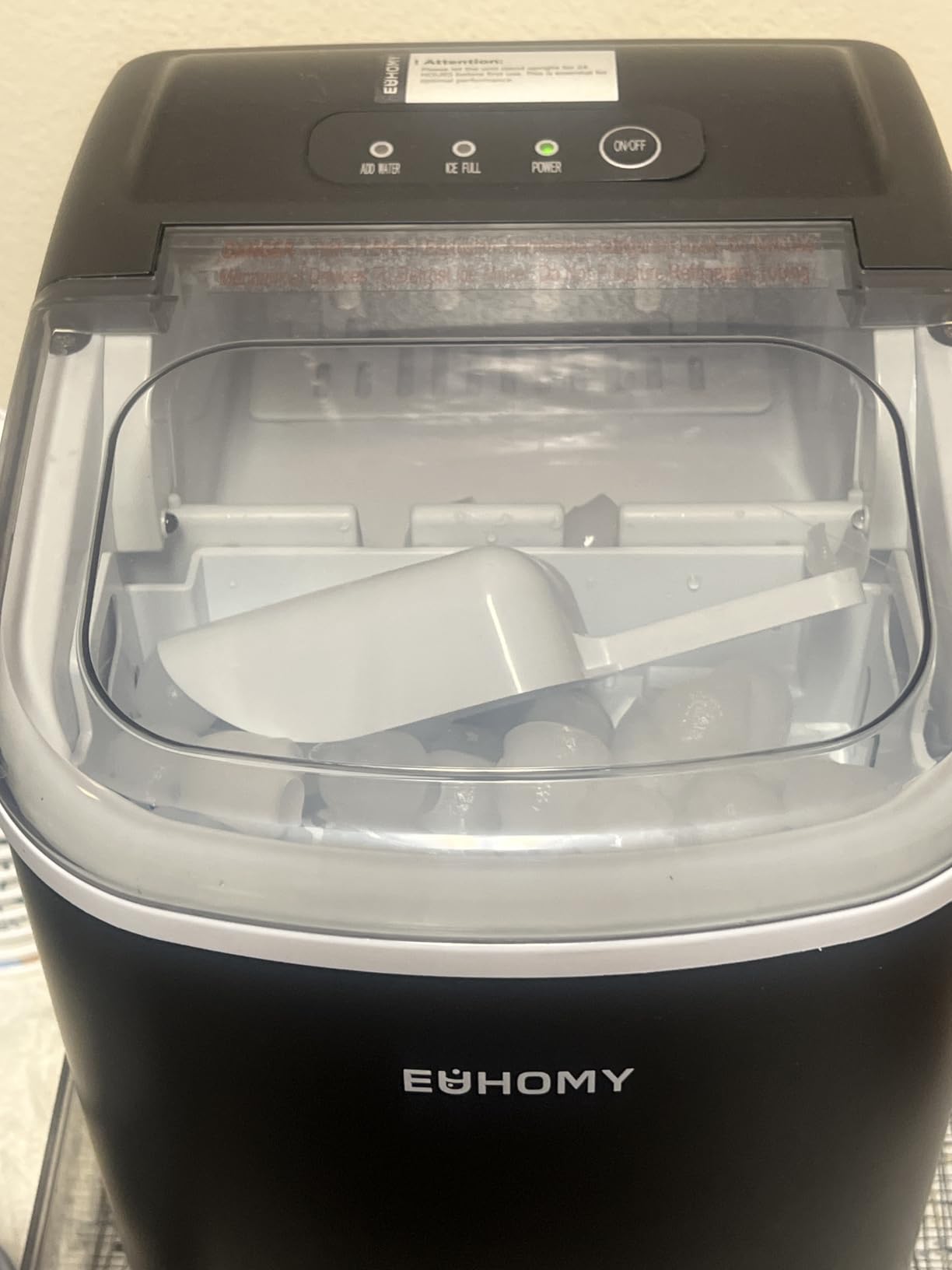 EUHOMY Countertop Ice Maker Machine with Handle, 26lbs in 24Hrs, 9 Ice Cubes Ready in 6 Mins, Auto-Cleaning Portable Ice Maker with Basket and Scoop, for Home/Kitchen/Camping/RV. (Black) customer photo 1