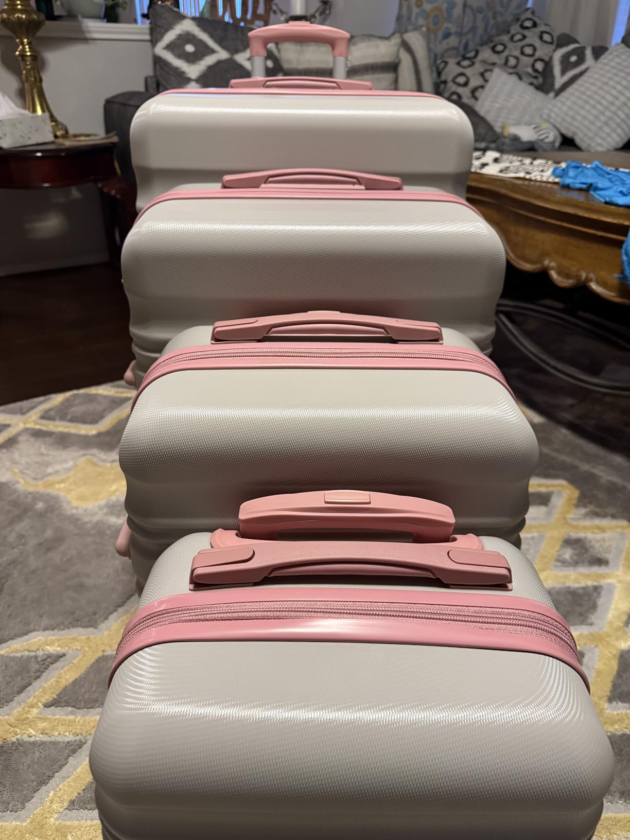 LONG VACATION 6 Piece Luggage Set Carry on Suitcase with ABS+PC hardshell, Spinner Wheels & YKK Zipper TSA Lock (BEIGE-BROWN, 6 piece set) customer photo 1