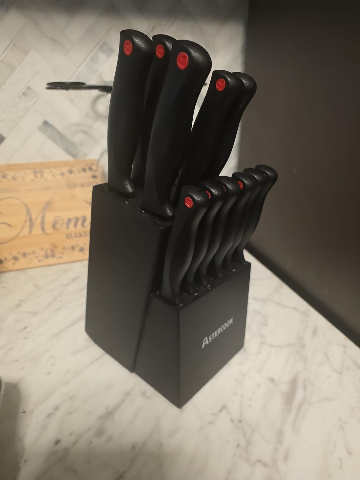 Astercook Knife Set for Kitchen with Block and Sharpener 15pcs German | Stainless Steel Kitchen Utensils Set Dishwasher Safe customer photo 2