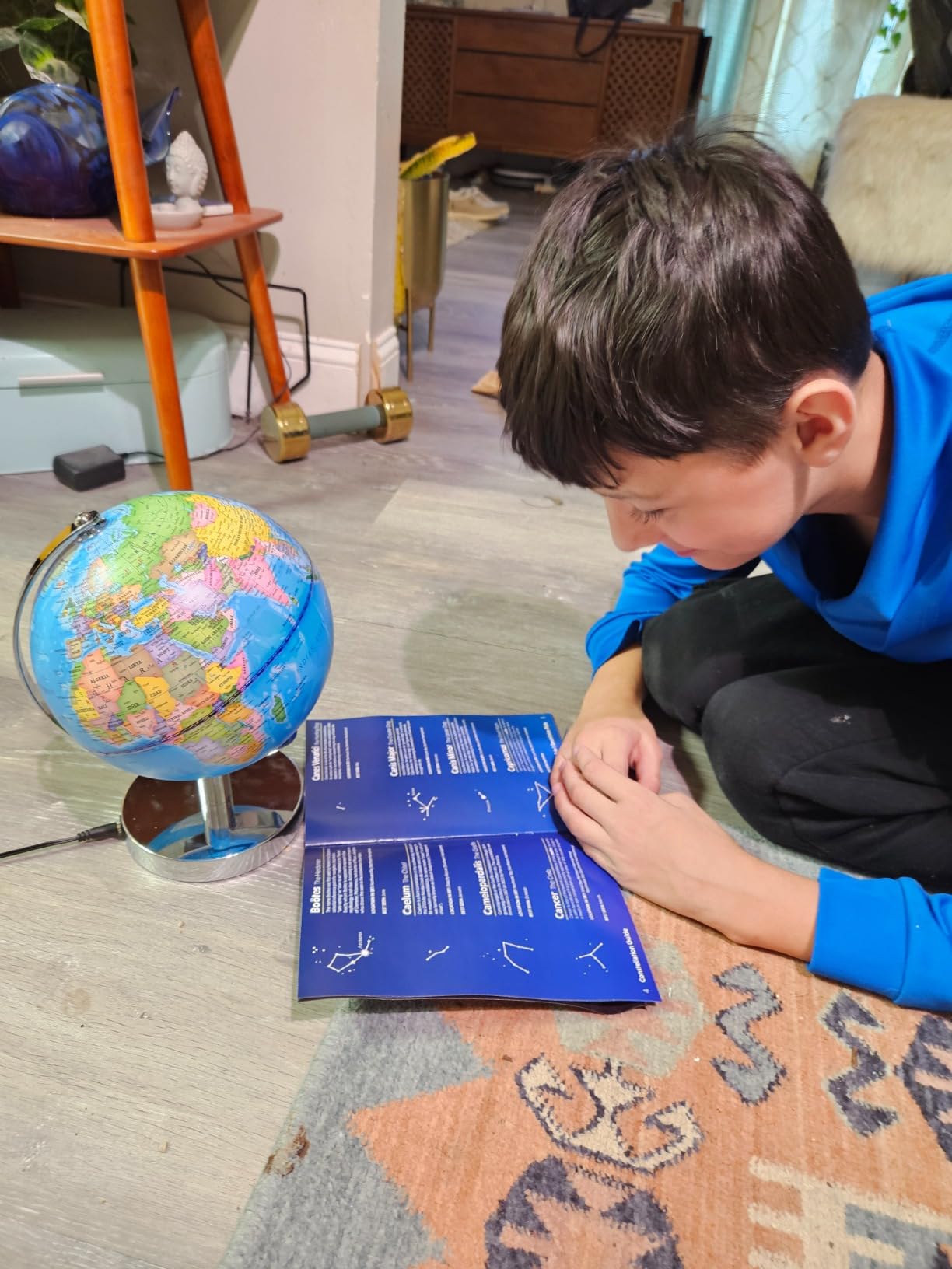 USA Toyz Illuminated Globe for Kids Learning - 3-in-1 STEM Globes of the World with Stand, Constellation Map, Built-in LED Night Light Desk Globe Lamp, Non-Tip Metal Base, 9.75