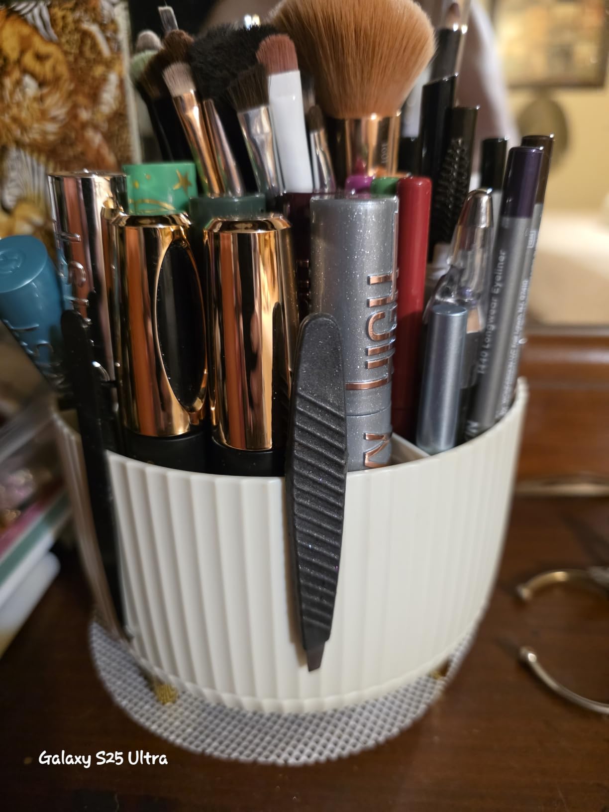SKYDUE 360 Rotating Plastic Desk Pen Organizer with 5 Slots, Dual-Purpose Art Supply Pencil Cup for Office, School, Home customer photo 1