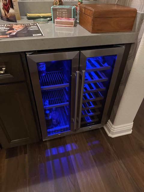 ORYMUSE 24 Inch Dual Zone Wine and Beverage Refrigerator, Built-in or Freestanding Cooler with French Doors, Under Counter Drink Fridge with Upgraded Compressor for Beer, Wine, and Soda customer photo 1