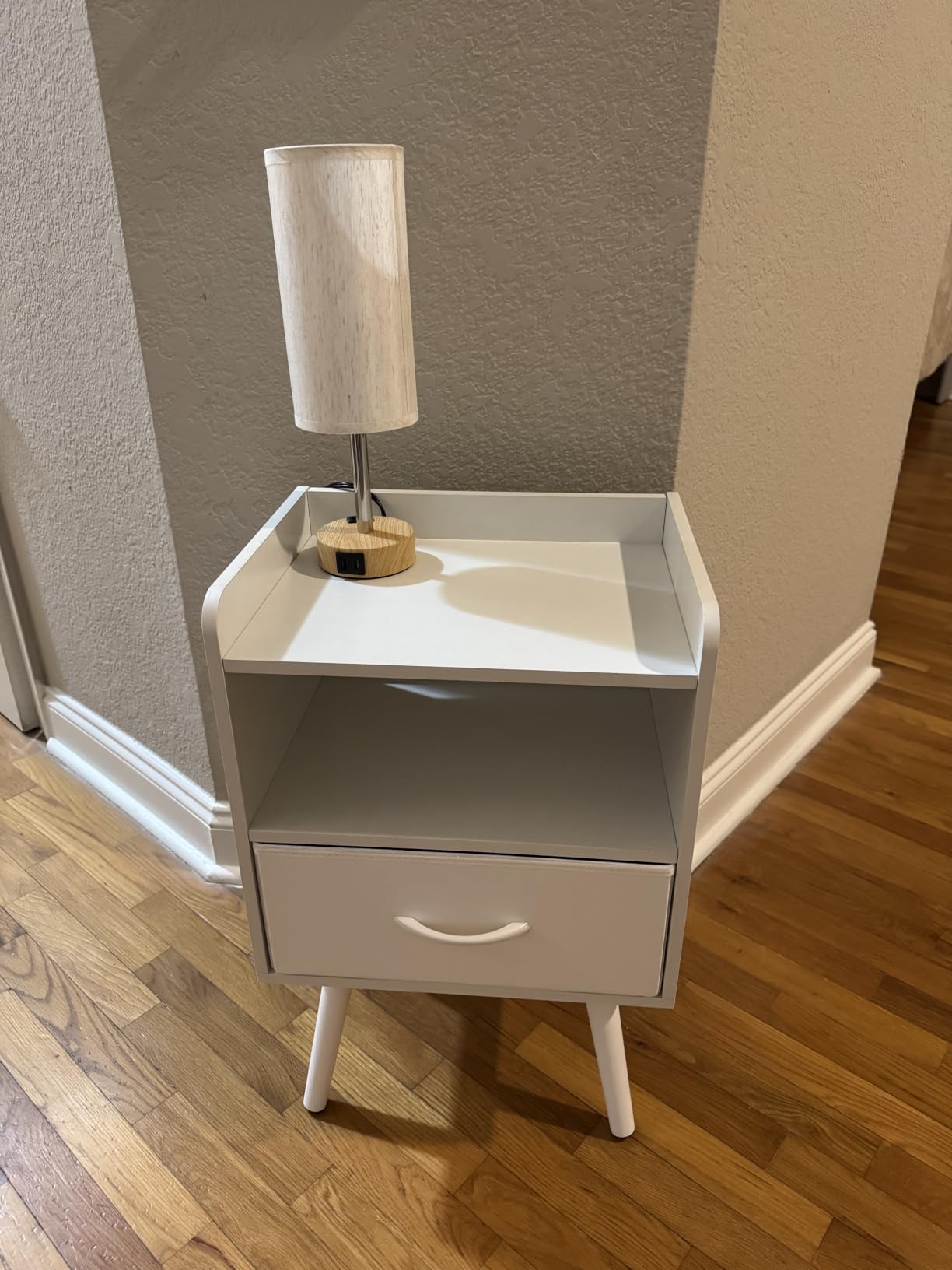 Yoobure Modern Nightstand with Drawer, Bedside Tables, Mid Century Nightstands with Open Storage Shelf, Wood Bedside Table, Small Night Stands for Bedrooms, 2-Tier Night Table customer photo 2